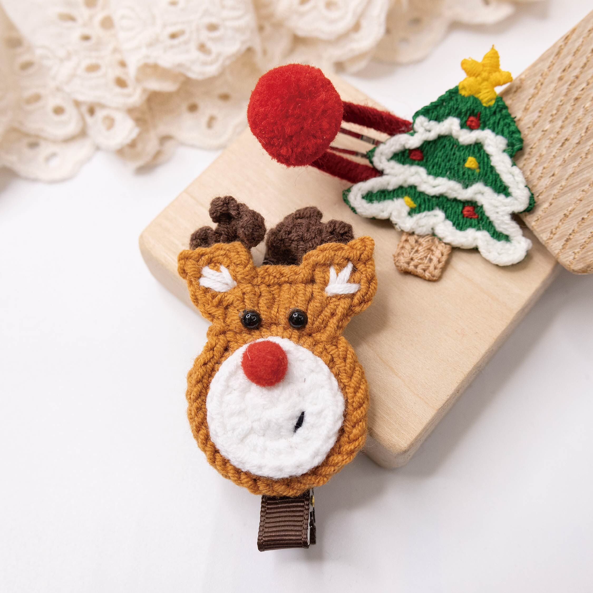 【JA0476】毛線編織聖誕髮夾(兩入一組)