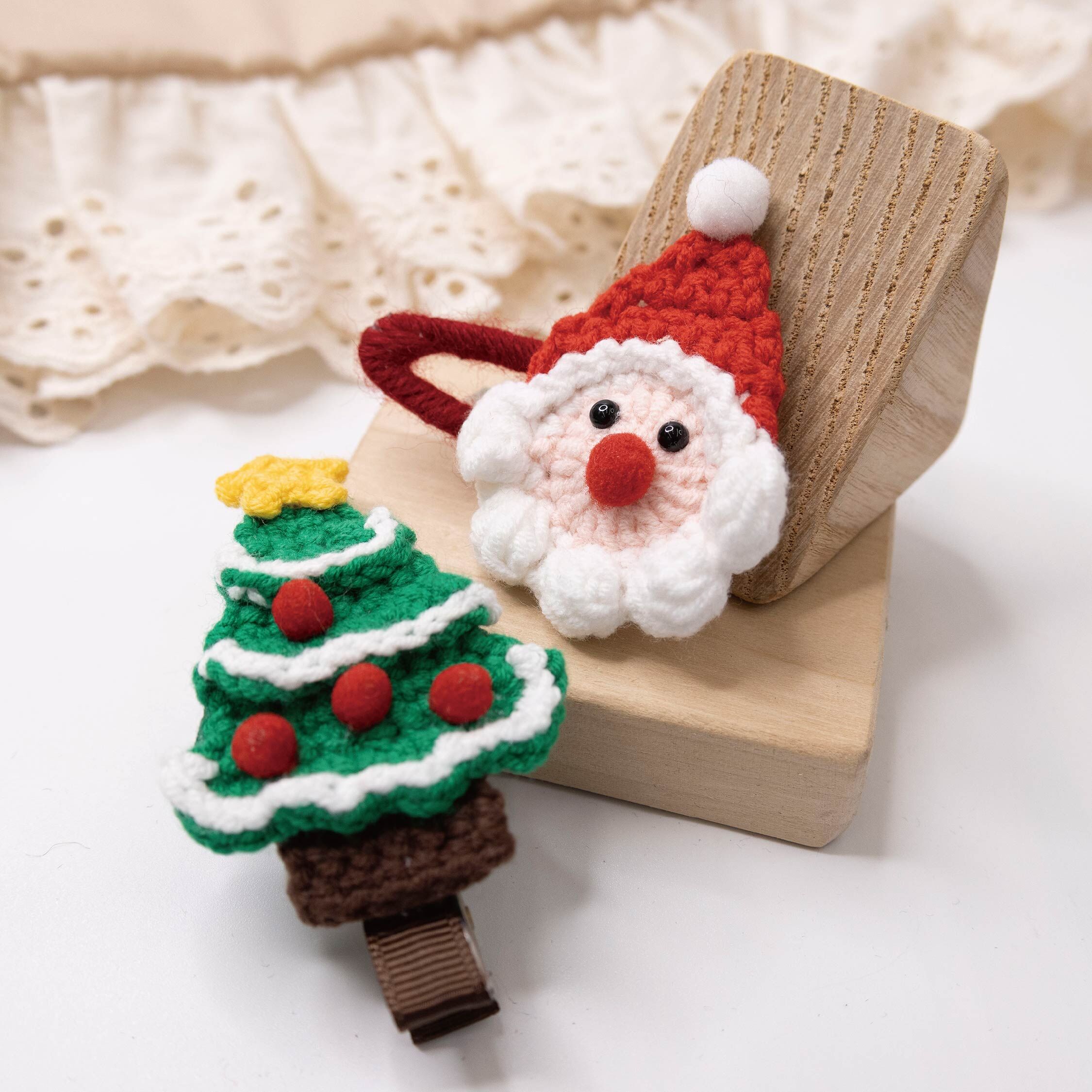 【JA0476】毛線編織聖誕髮夾(兩入一組)