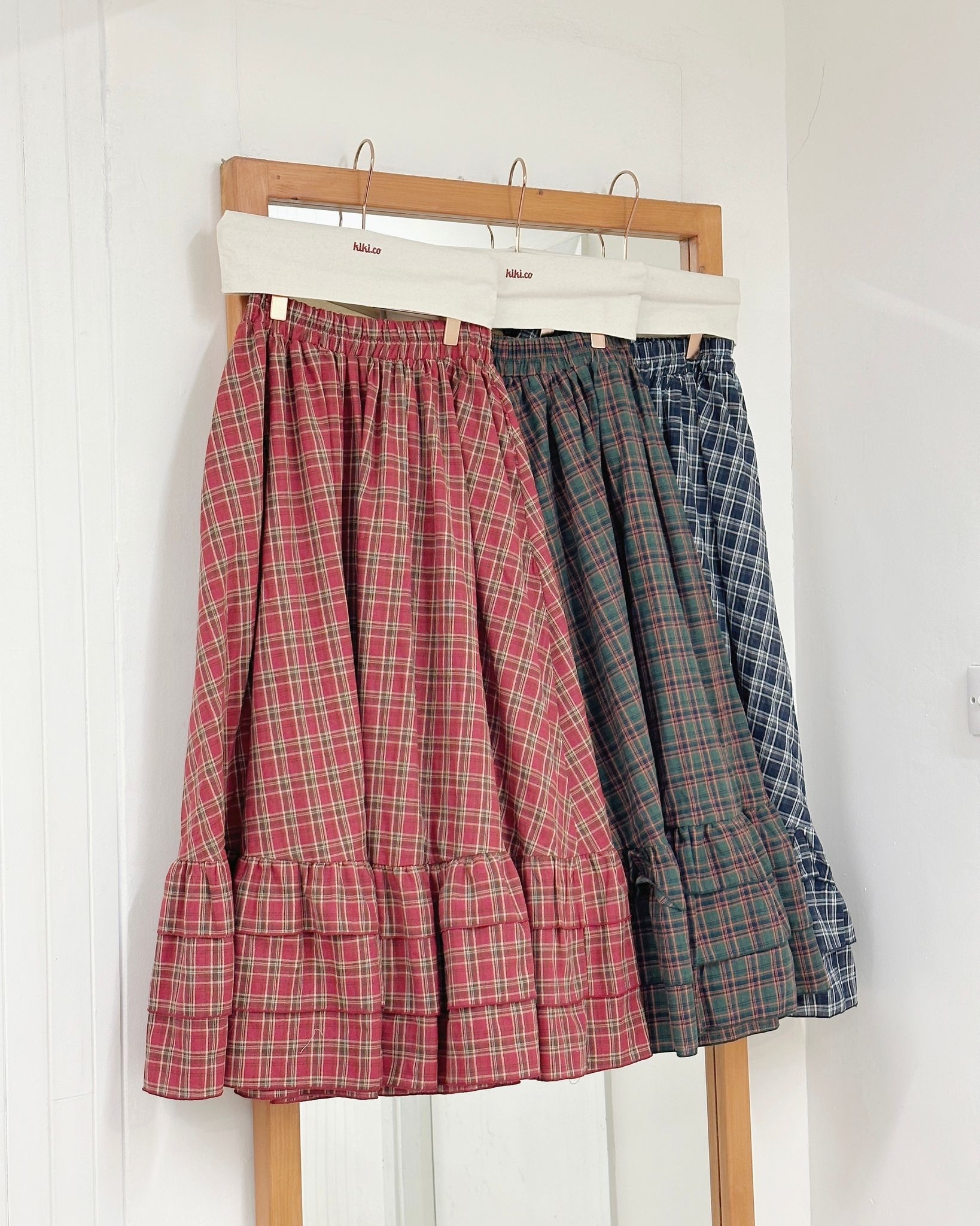 拼色格仔三層蛋糕底半裙