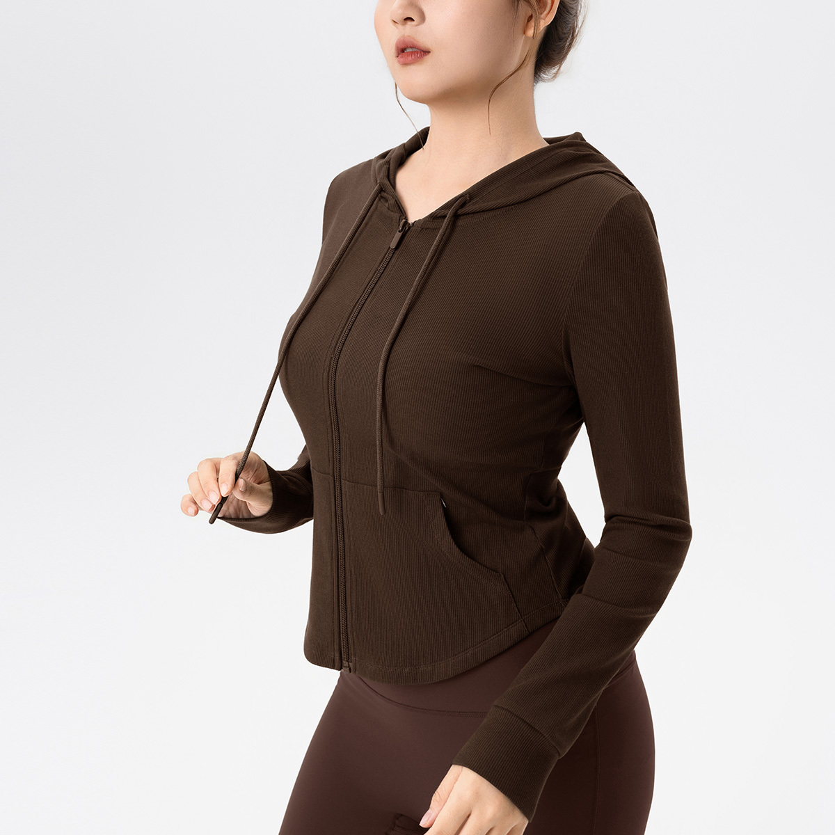 大碼超修身秋冬高彈厚羅紋連帽外套