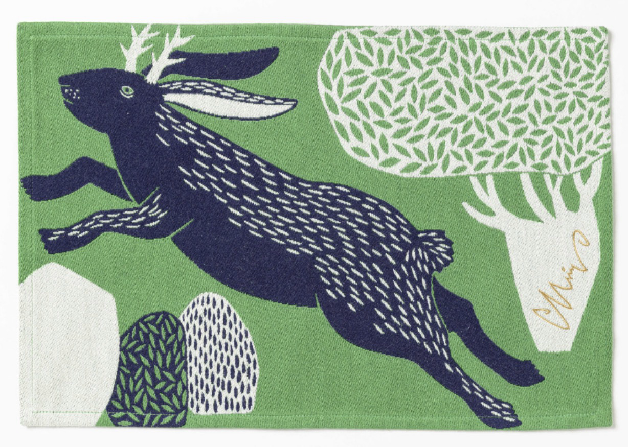 Miw桌巾繪圖風餐墊 鹿100%棉, 43 x 29.5cm