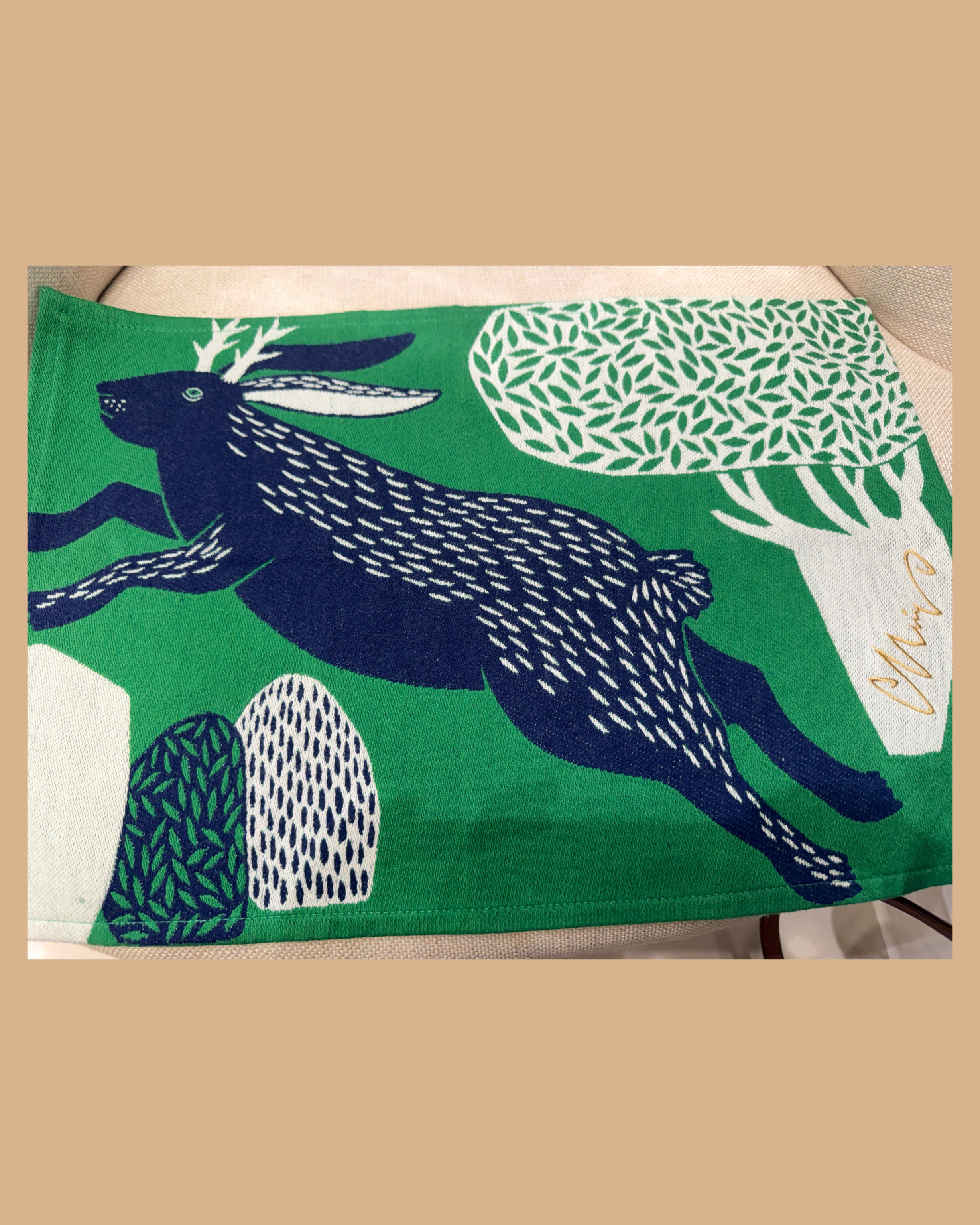 Miw桌巾繪圖風餐墊 鹿100%棉, 43 x 29.5cm