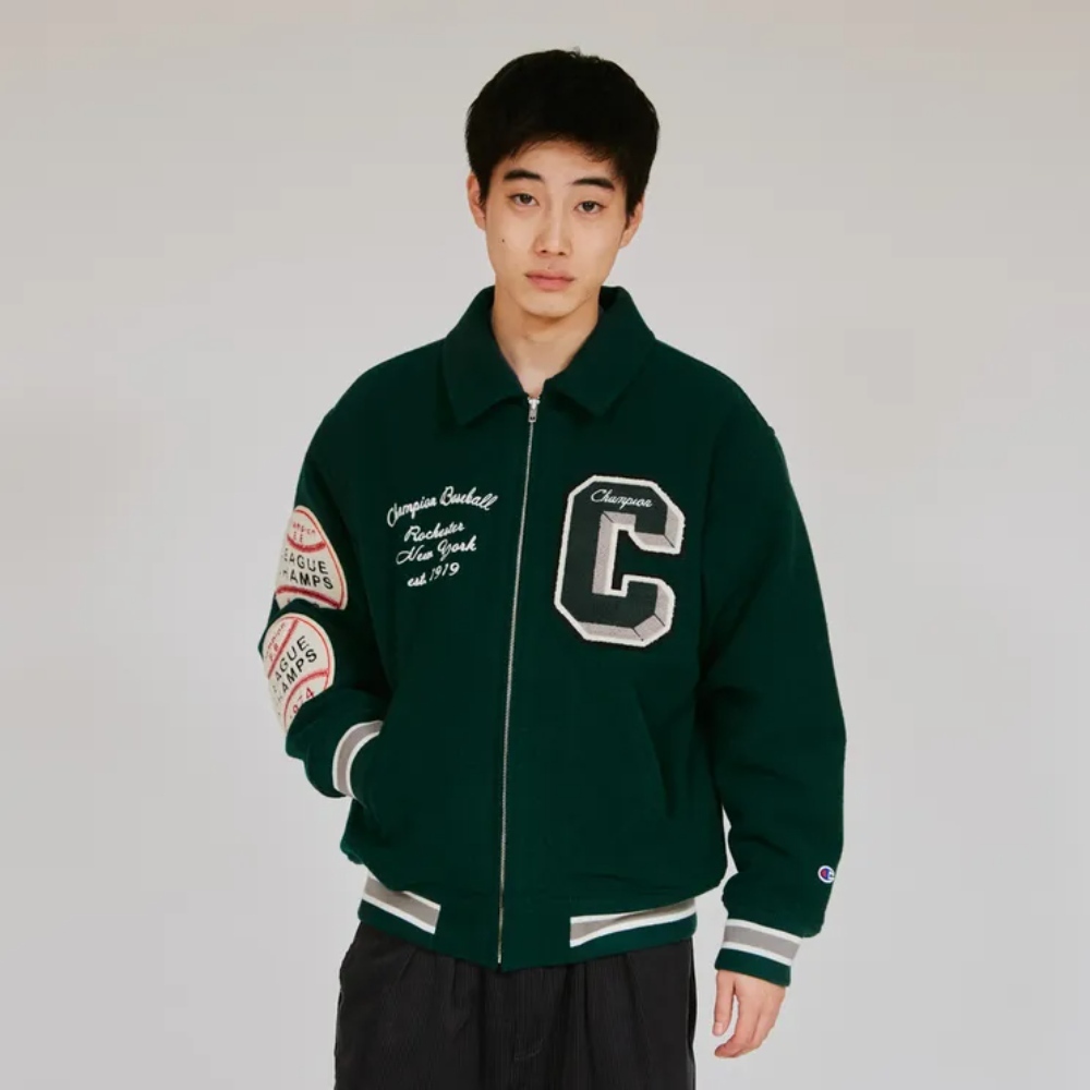 男款-CASUAL 大C刺繡棒球外套-深綠色（C3-C611-570）