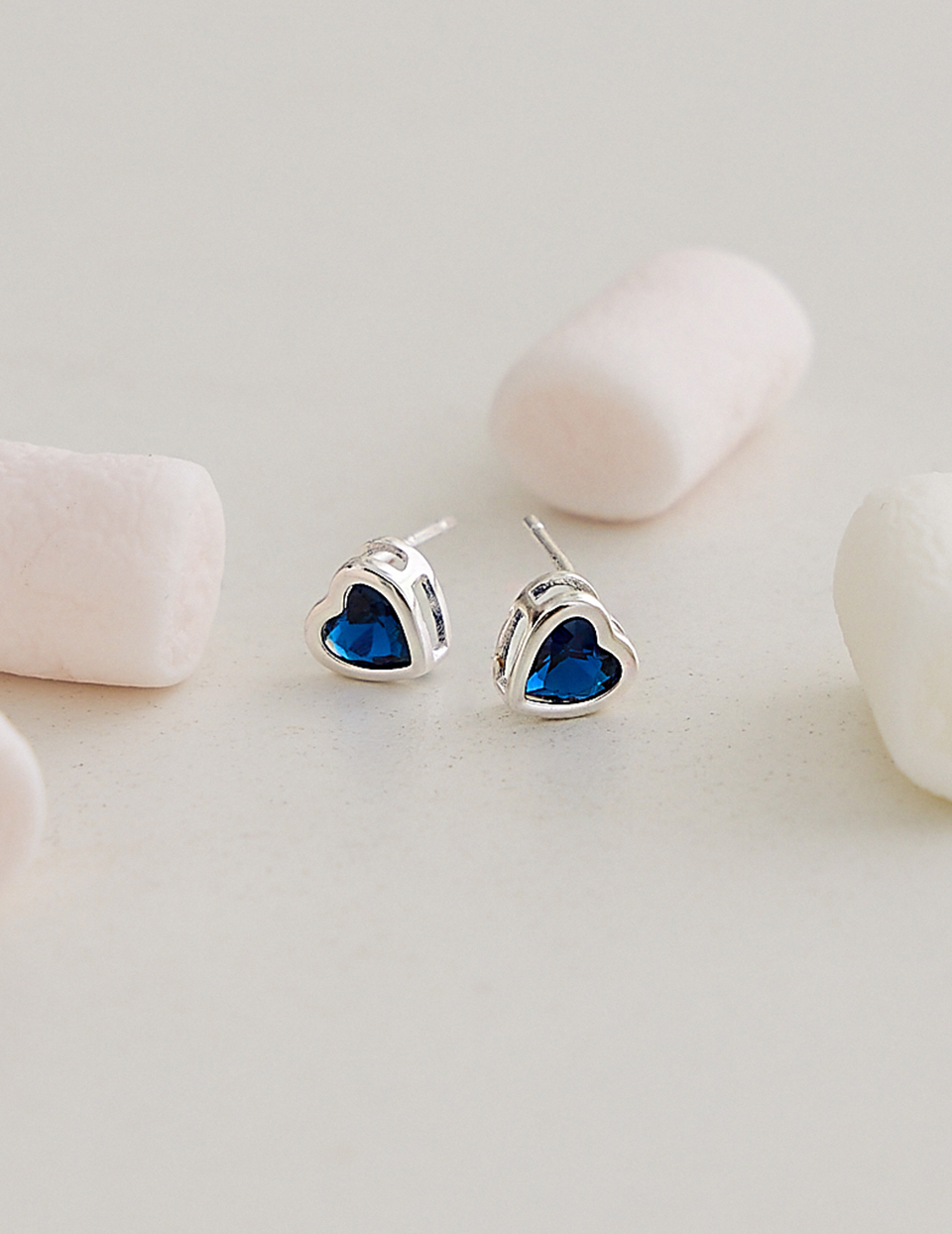 【925純銀】鋯石夾心。針式耳環(藍)