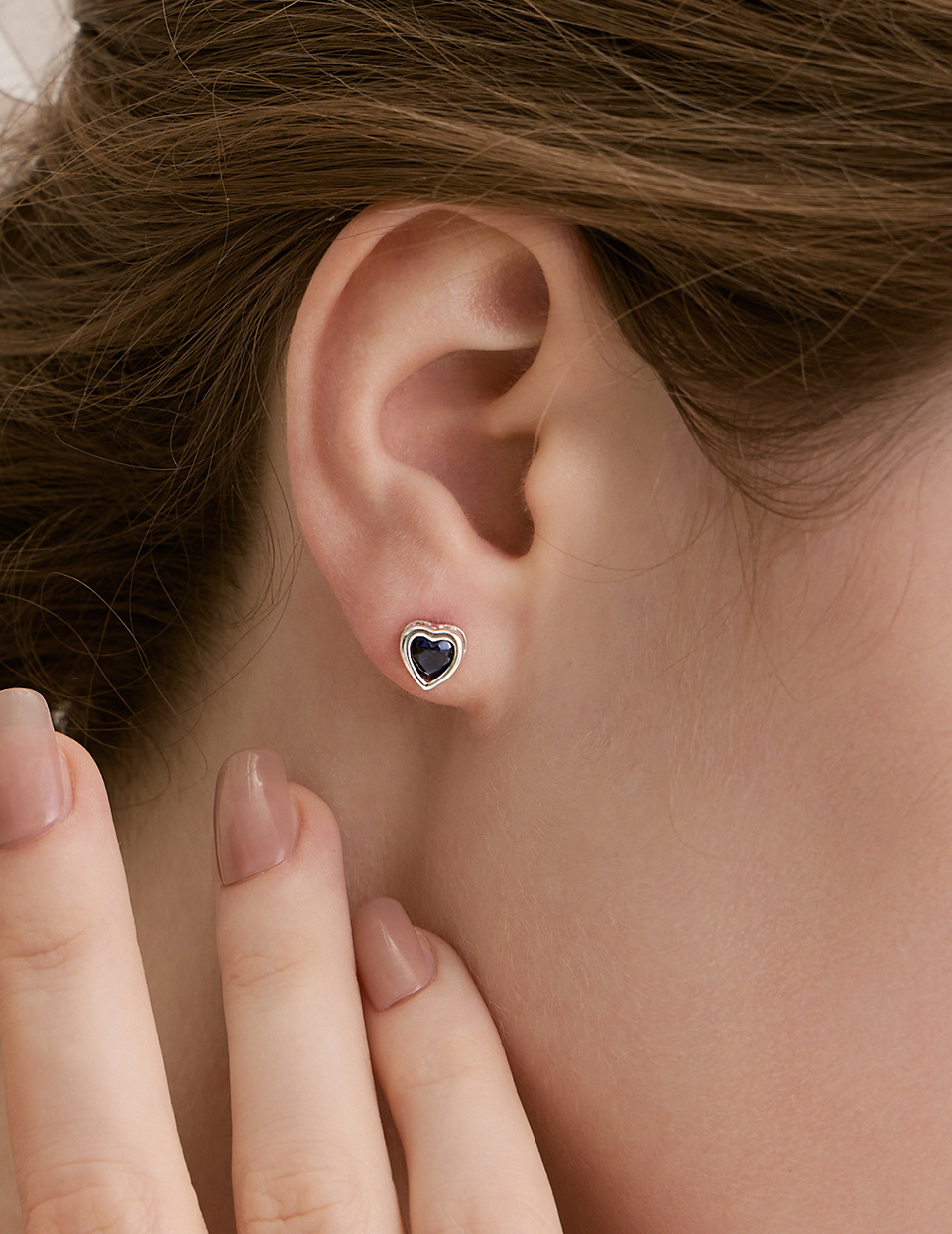 【925純銀】鋯石夾心。針式耳環(藍)