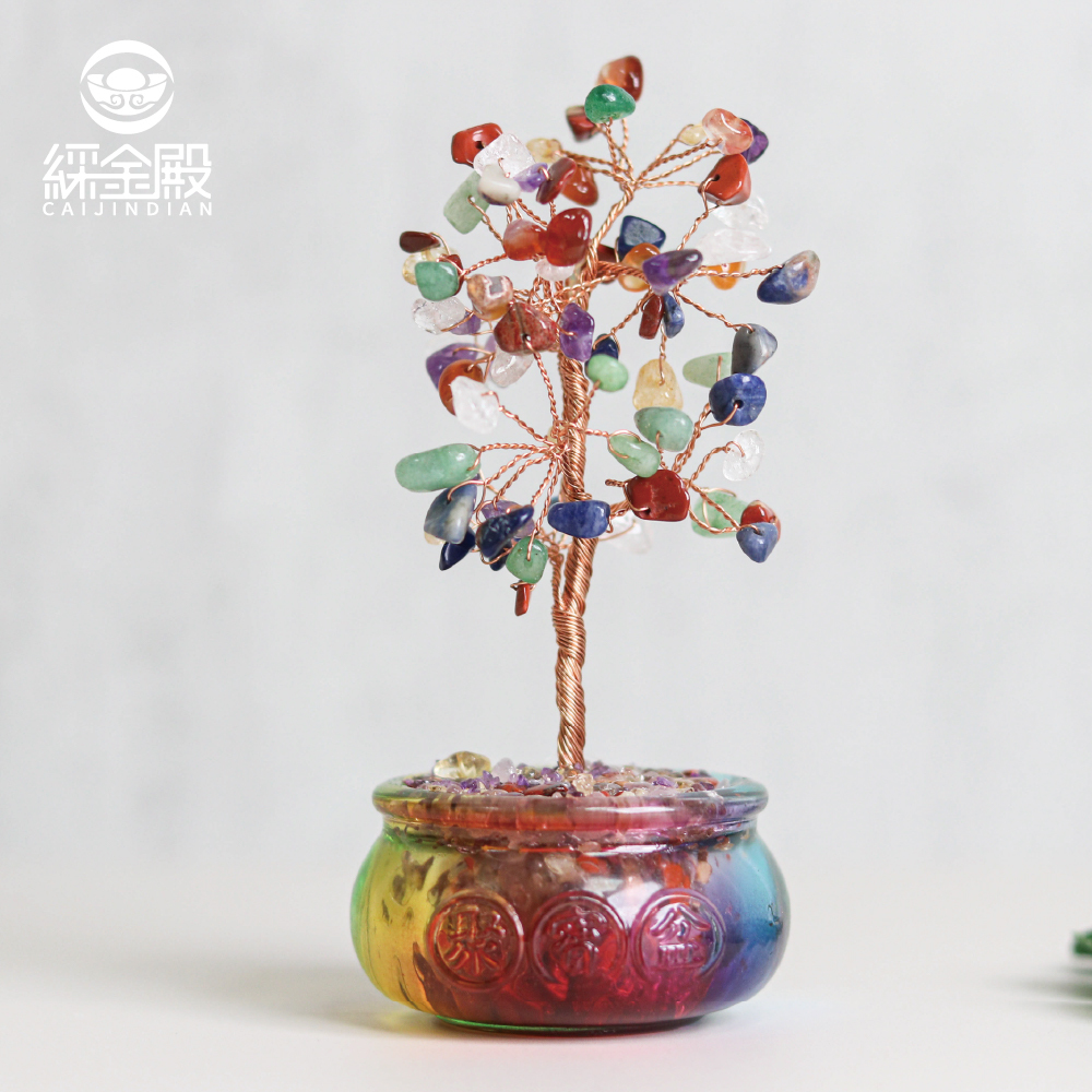 五彩琉璃聚寶水晶發財樹｜財源滾滾｜招財旺財｜擺件｜水晶｜五行｜過爐加持【綵金殿】