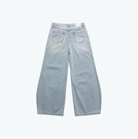 Sense Store Damage Denim Barrel Leg Jeans - Wash Blue | L25-36