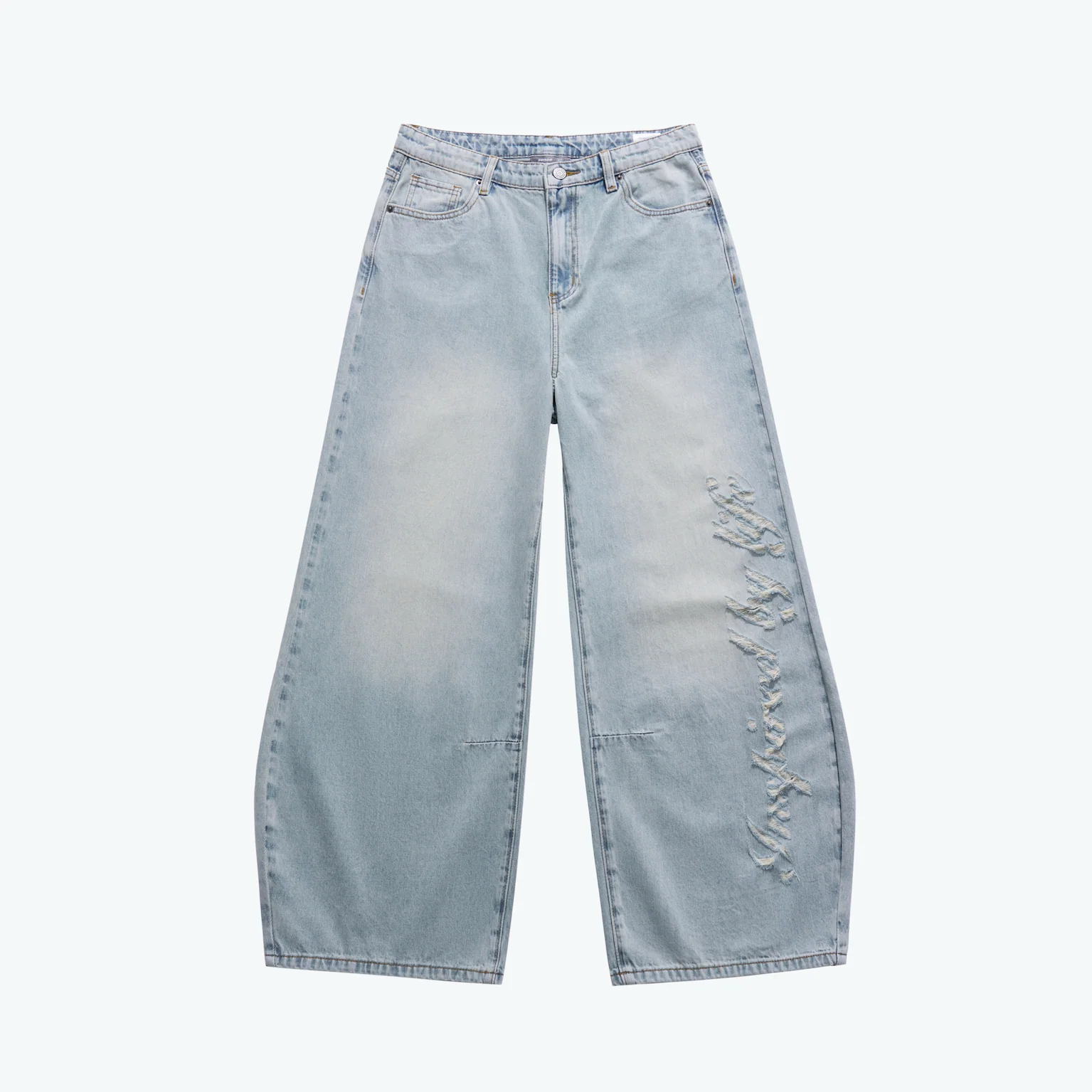 Sense Store Damage Denim Barrel Leg Jeans - Wash Blue | L25-36