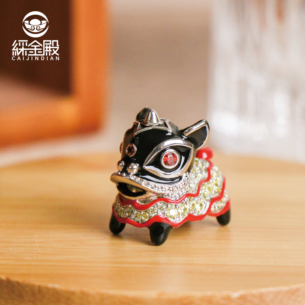 迎財醒獅擺飾-銅+琺瑯｜擺件｜舞獅｜招財｜吉祥物｜鋯石【綵金殿】