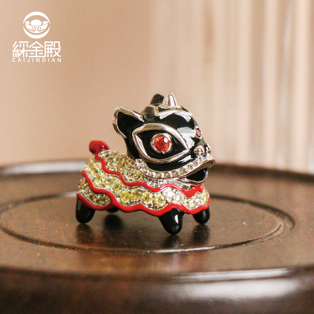 迎財醒獅擺飾-銅+琺瑯｜擺件｜舞獅｜招財｜吉祥物｜鋯石【綵金殿】