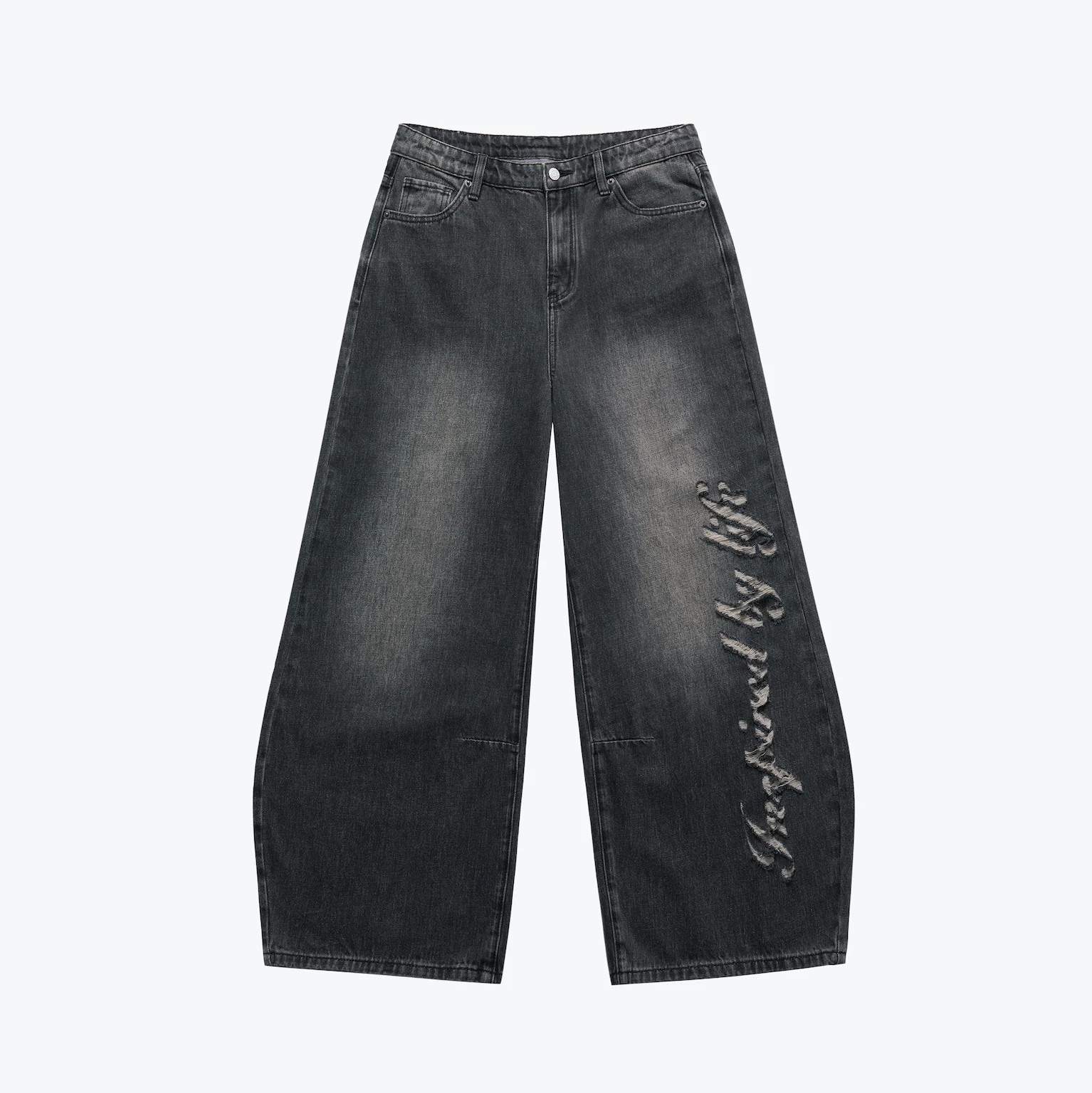 Sense Store Damage Denim Barrel Leg Jeans - Coal Black | L25-36