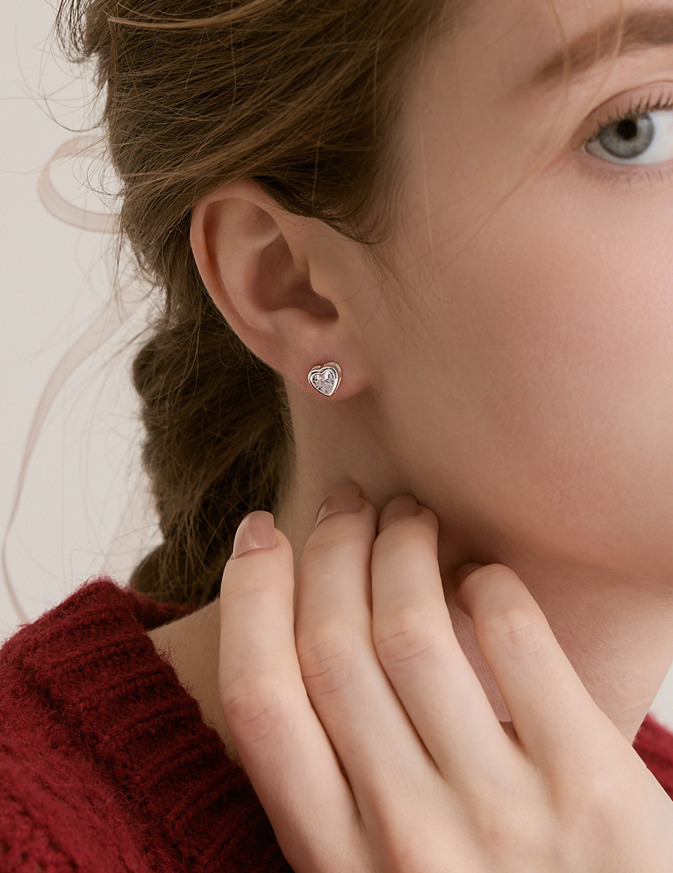 【925純銀】鋯石夾心。針式耳環(白)