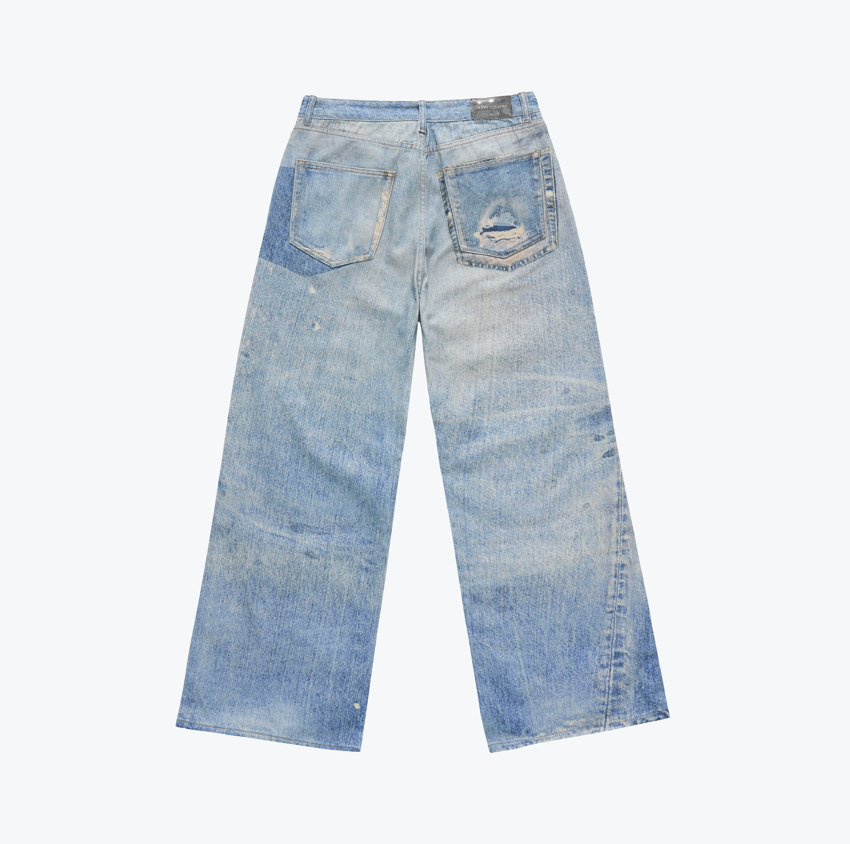 Sense Store Loose Fit Fake Print Jeans - Blue | M25-28