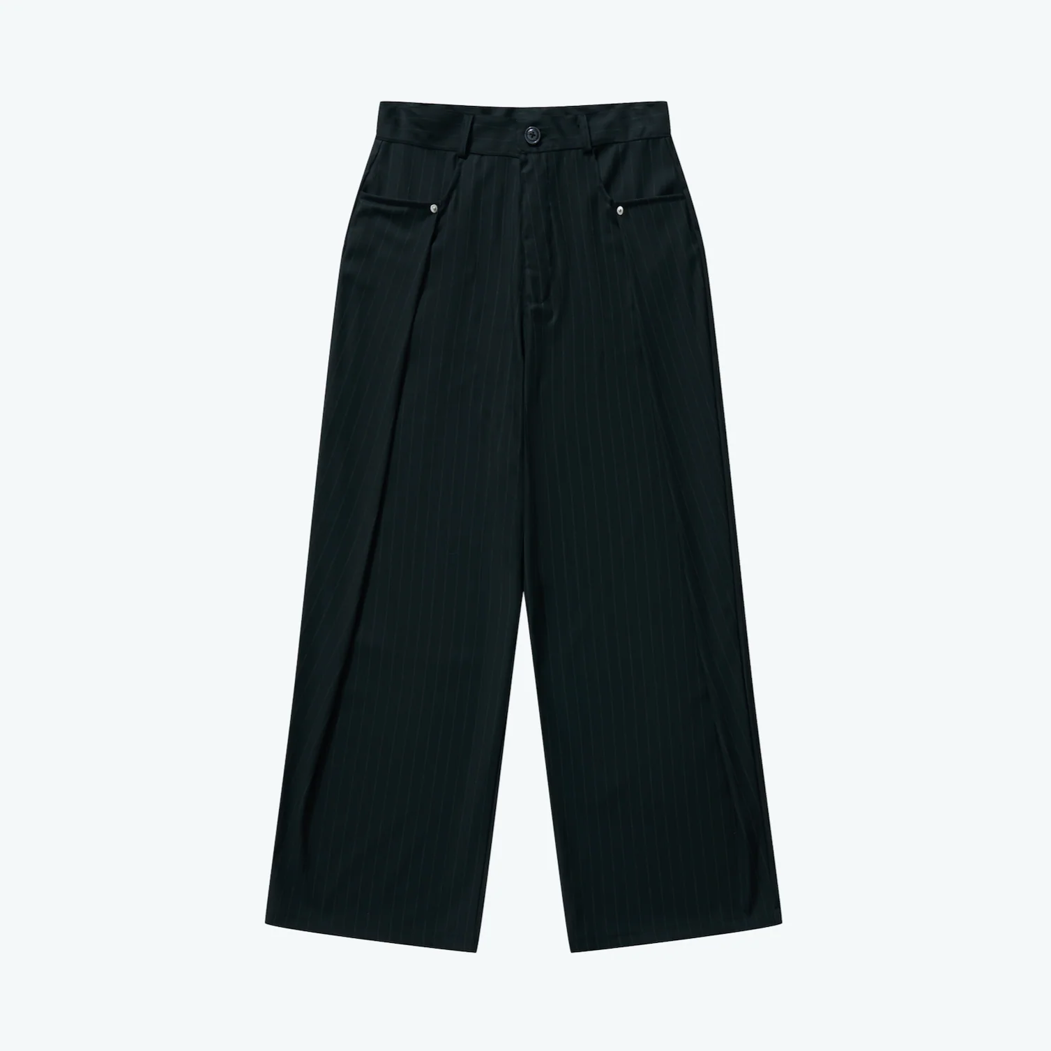 Sense Pleated Dark Stripe Wide Trousers - Black| M25-11