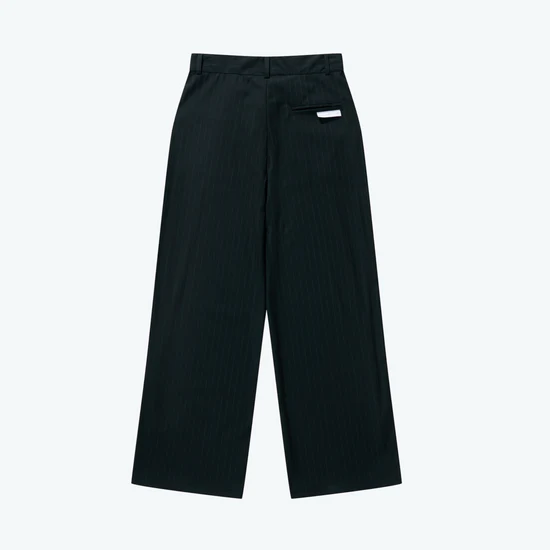 Sense Pleated Dark Stripe Wide Trousers - Black| M25-11