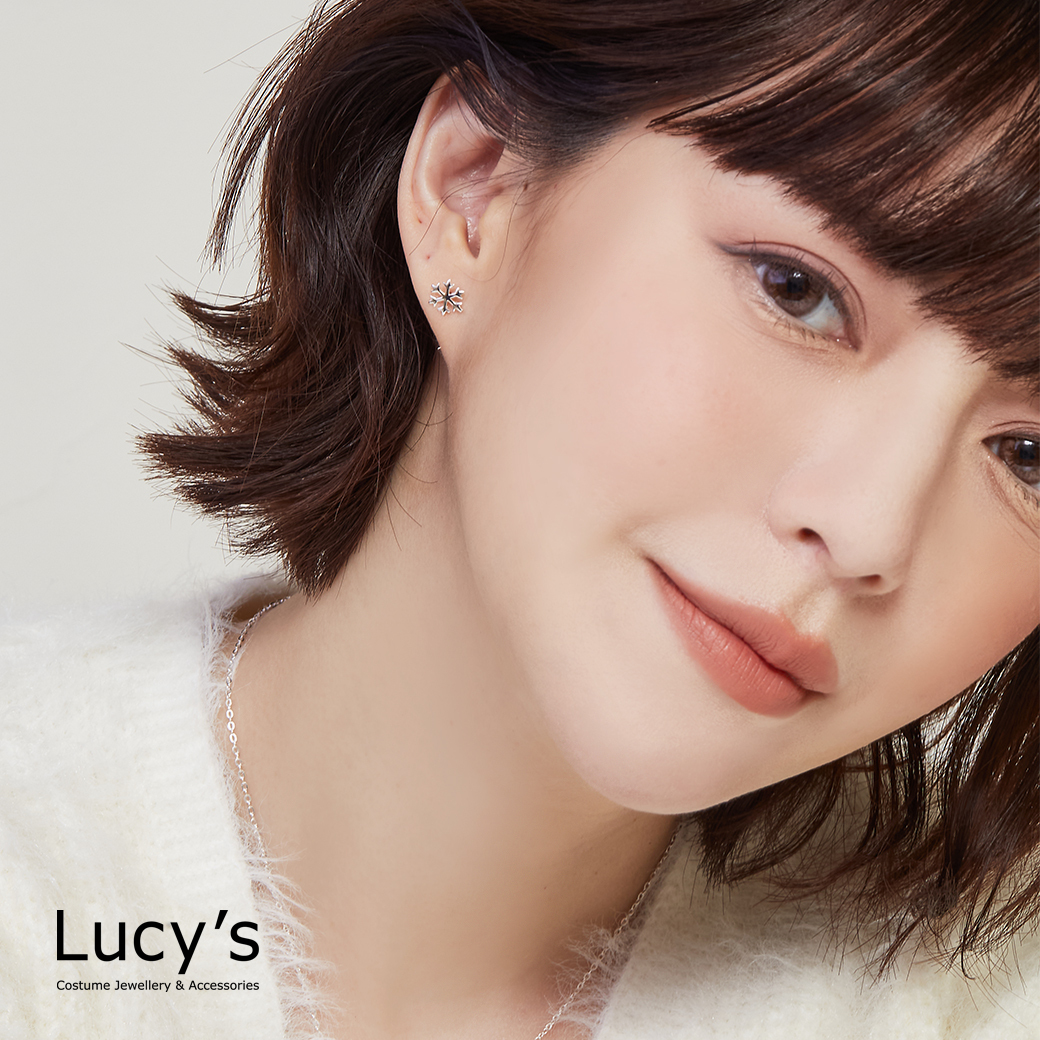 *925純銀〔輕銀系列〕銀白雪花 耳環 (123290)