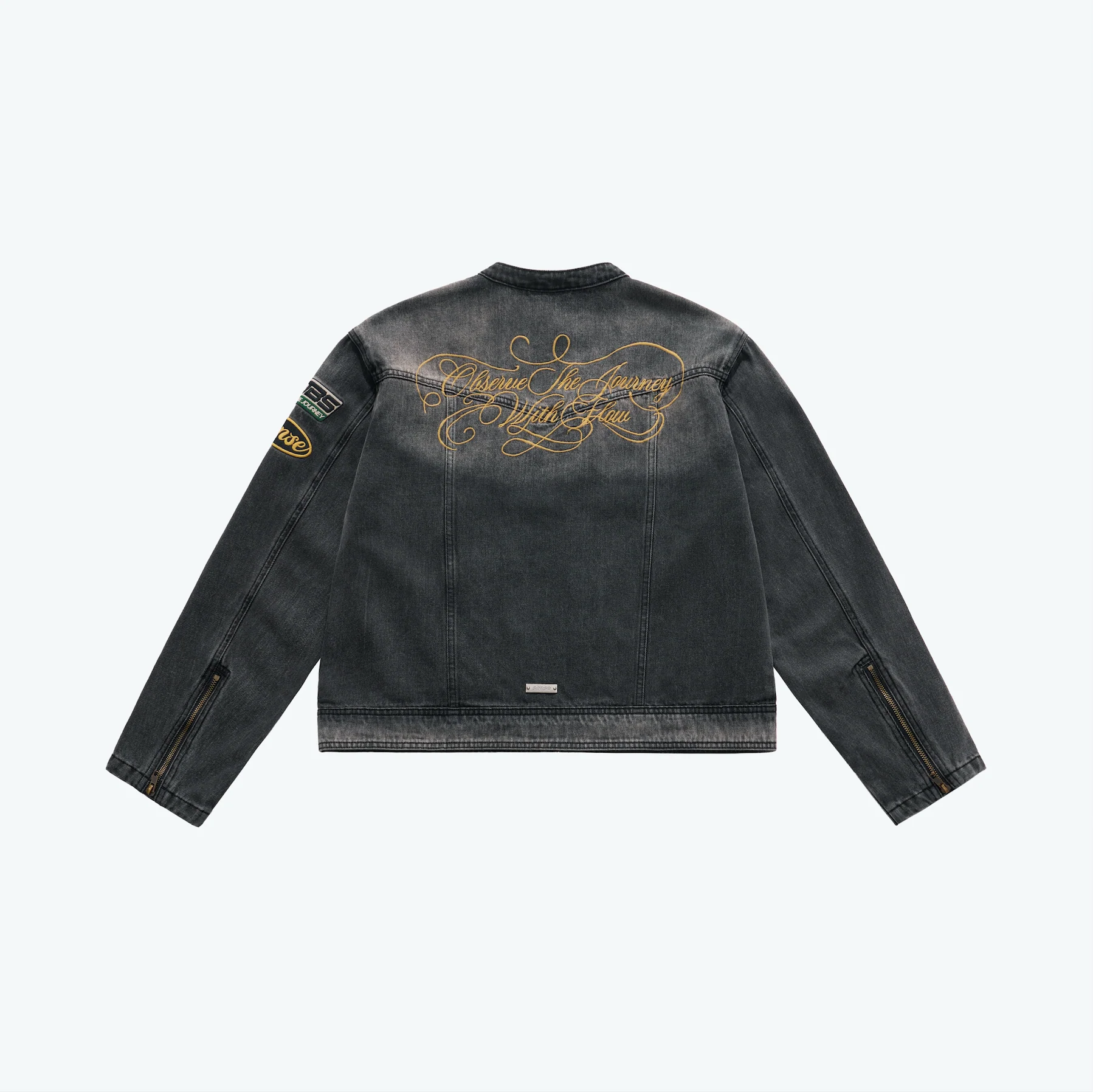 Sense Store Embroidered Moto Denim Jacket - Charcoal | L25-44