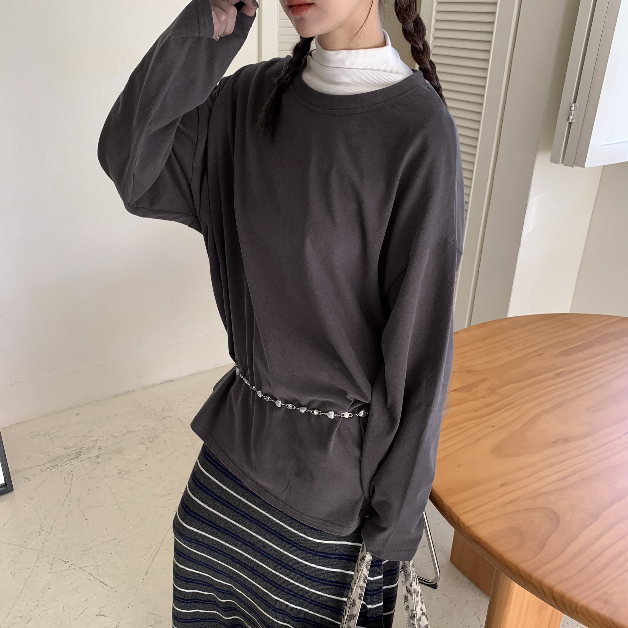 ISA_什麼都搭它!! 百搭磨毛基本款素色上衣_51124