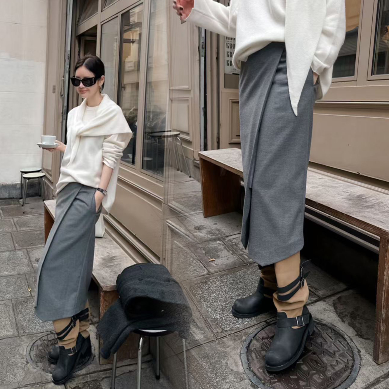 後腰鬆緊交疊造型鉛筆裙長裙-F / 2色