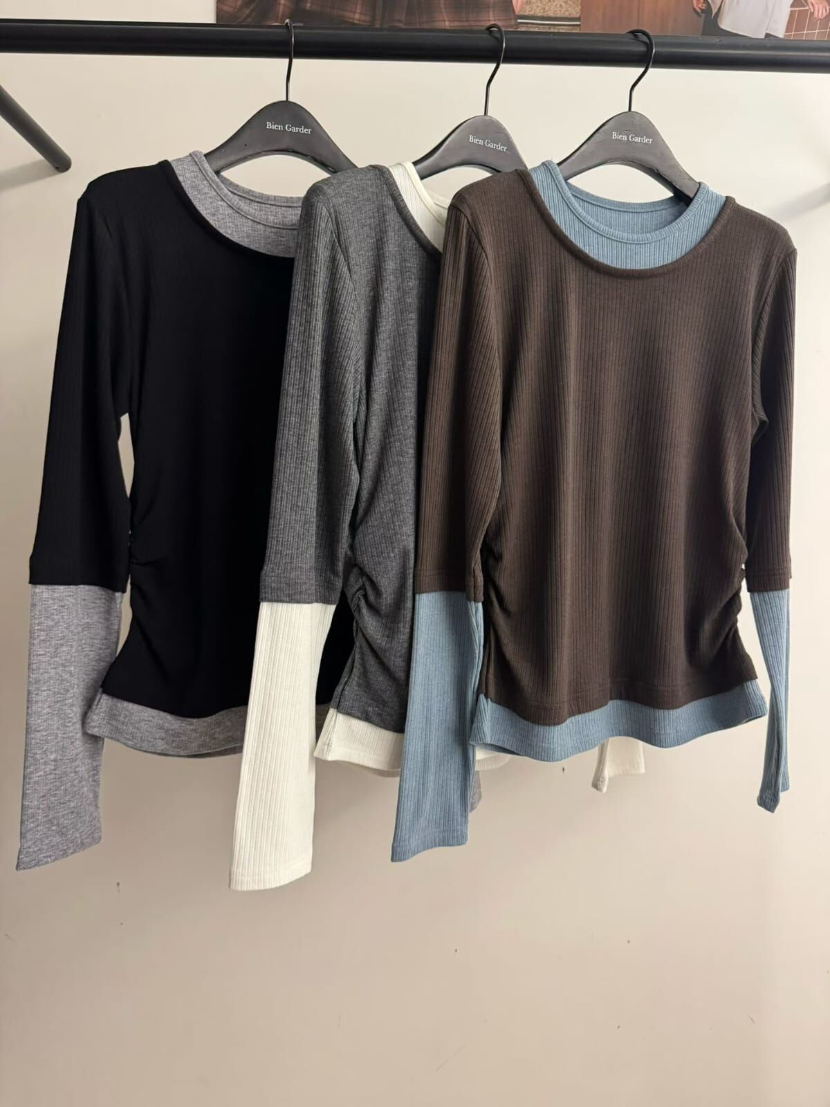 BG5343 拼接撞色圓領上衣