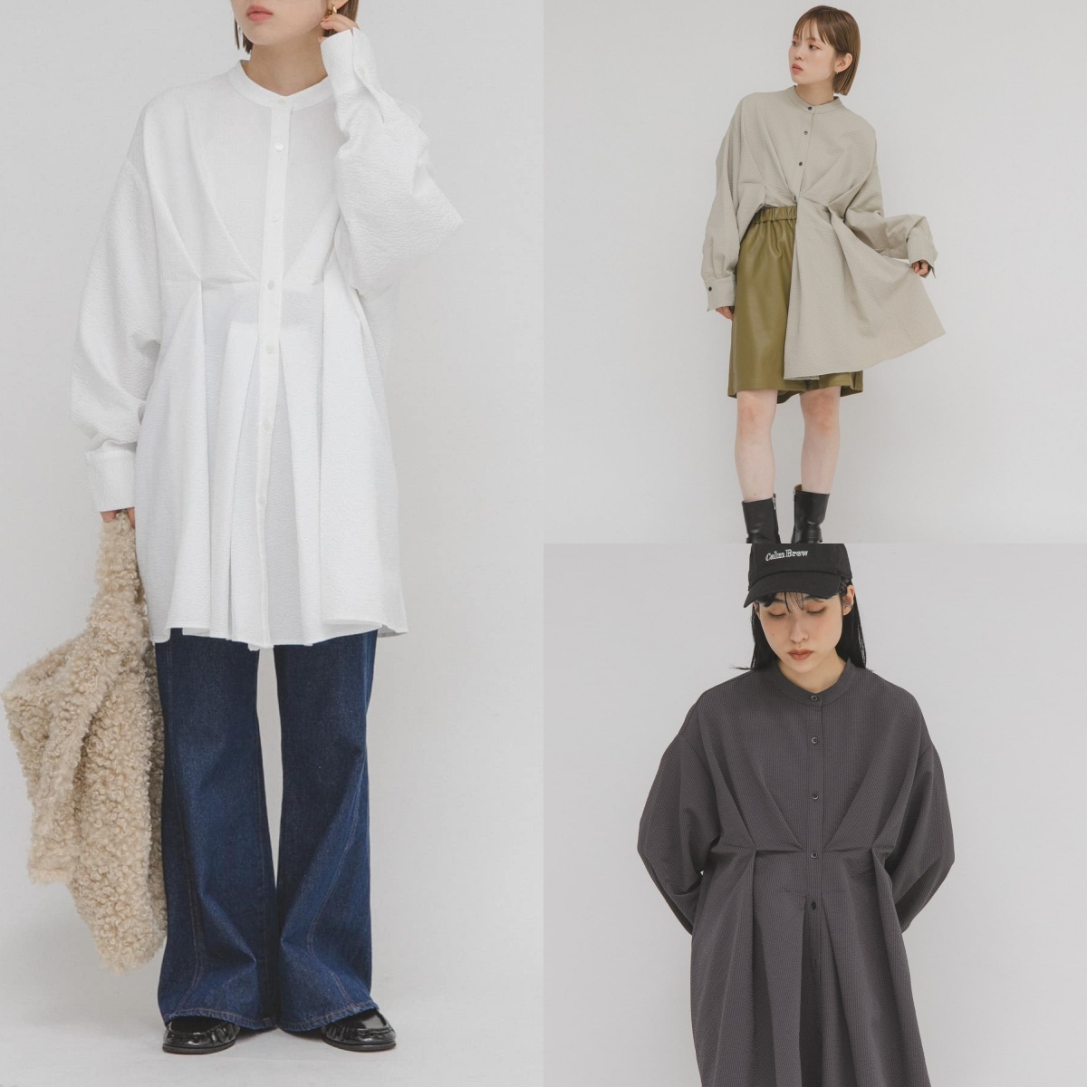 先行特價預購┃日本 KBF 腰部打褶長版襯衫