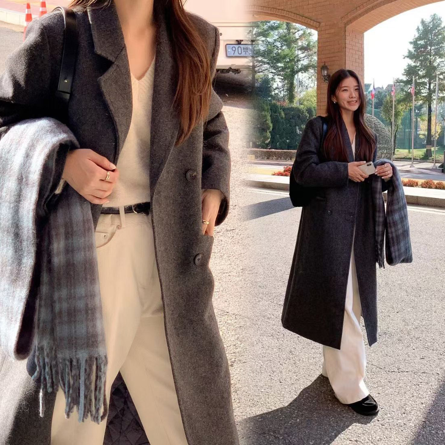 氣勢女子雙排釦長版西裝外套大衣 / 2色