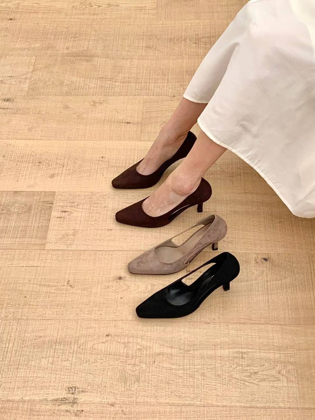 微性感側鏤空造型麂皮高跟鞋 / 3色