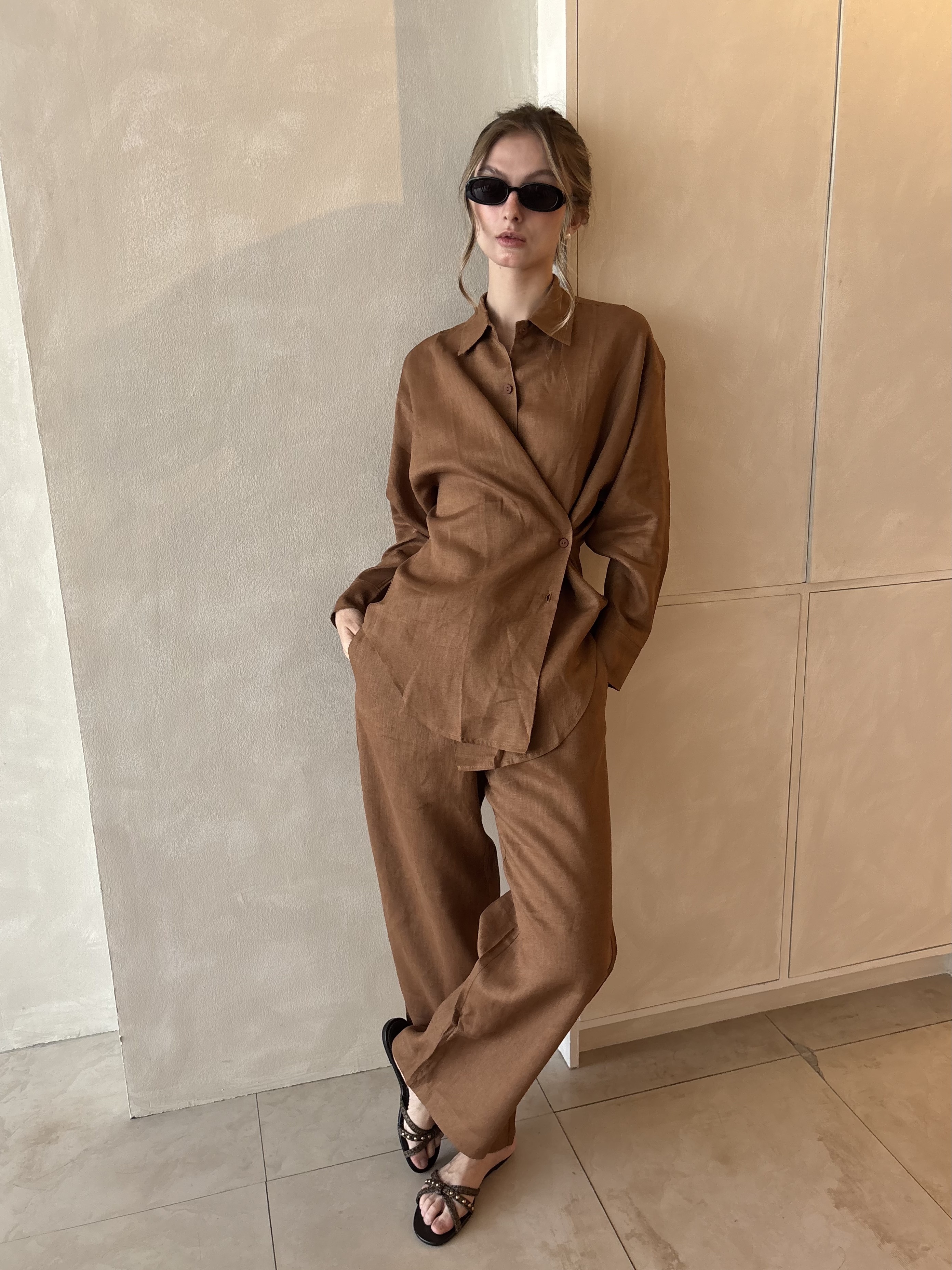 The Romi Pure Linen Set - Caramel