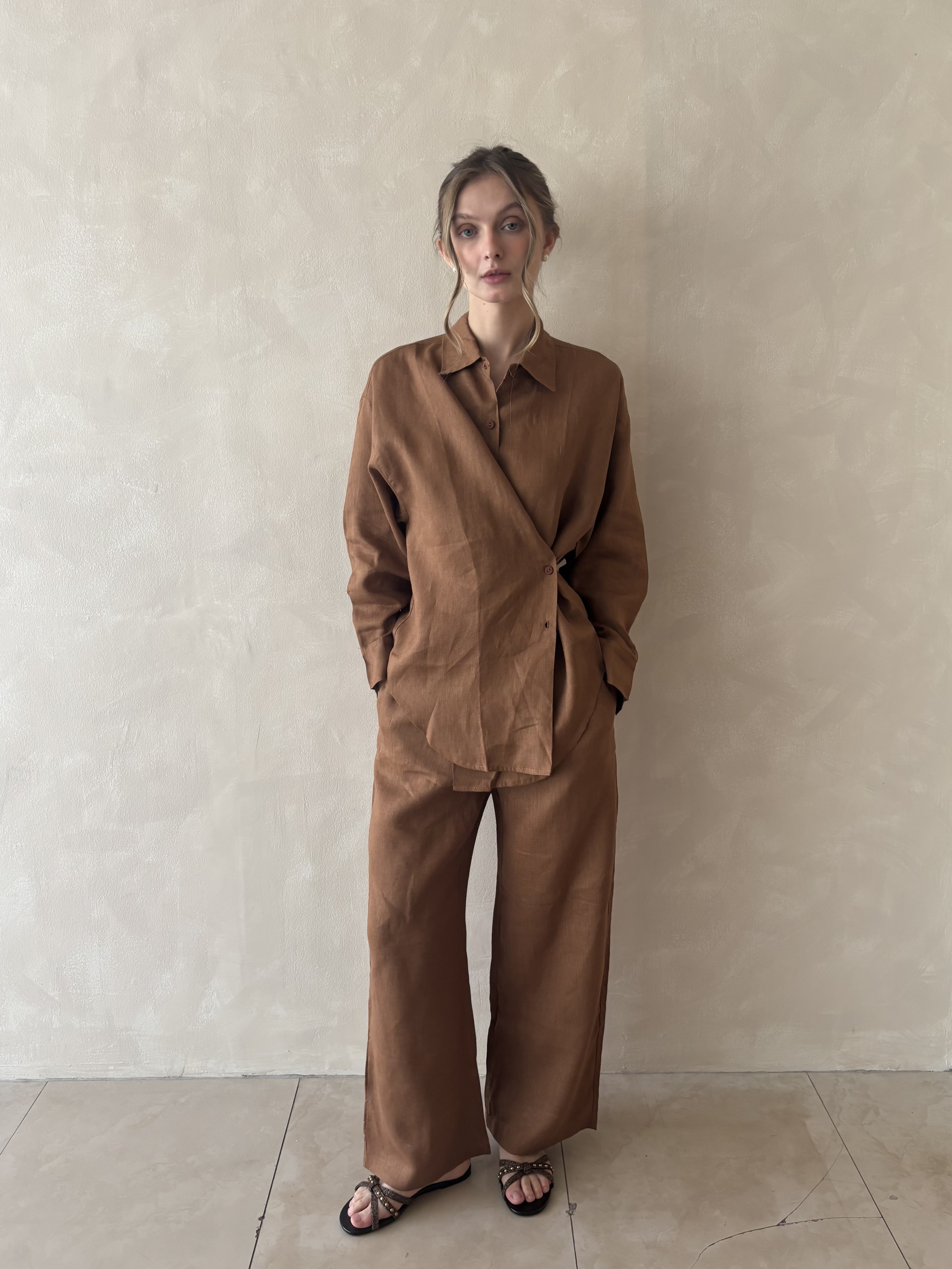 The Romi Pure Linen Set - Caramel
