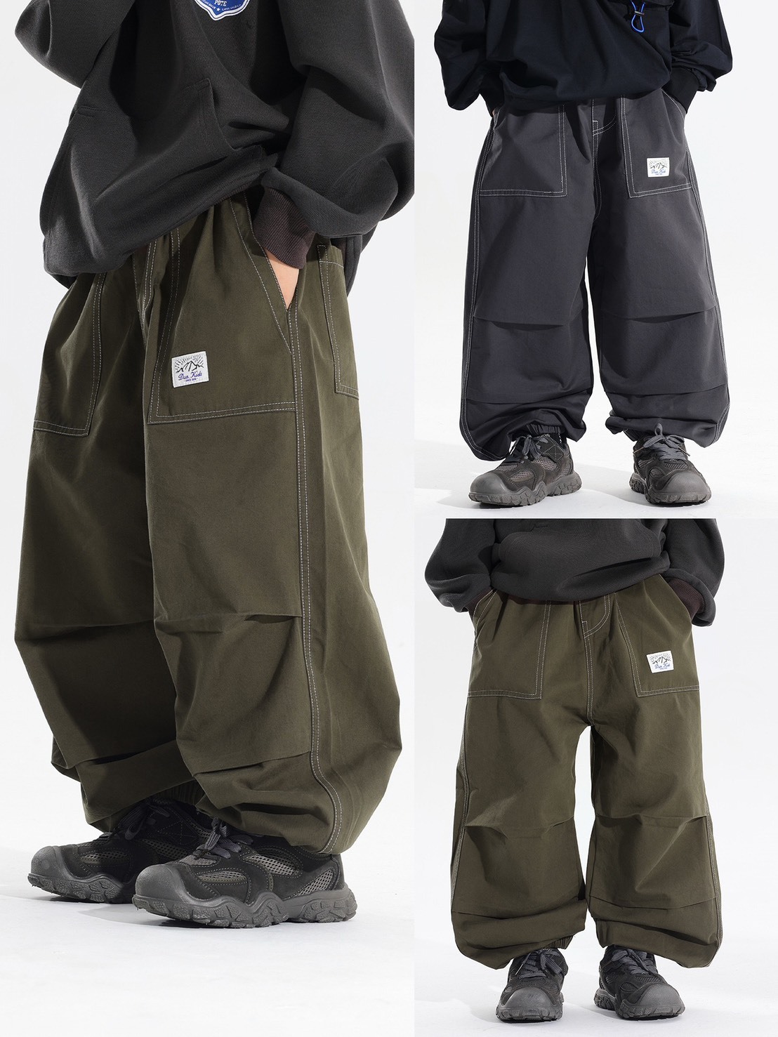 日系明線寬鬆收口褲