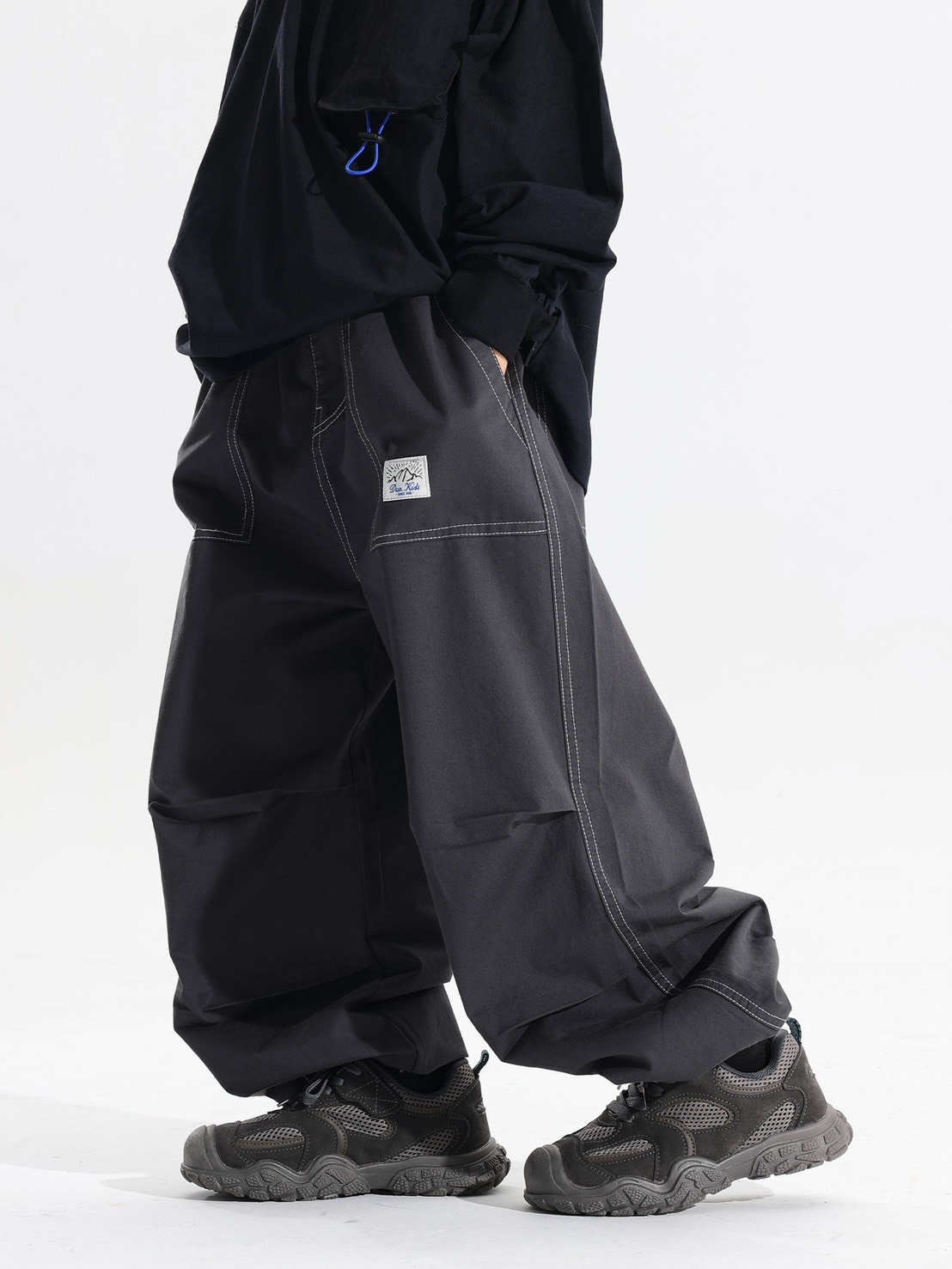 日系明線寬鬆收口褲