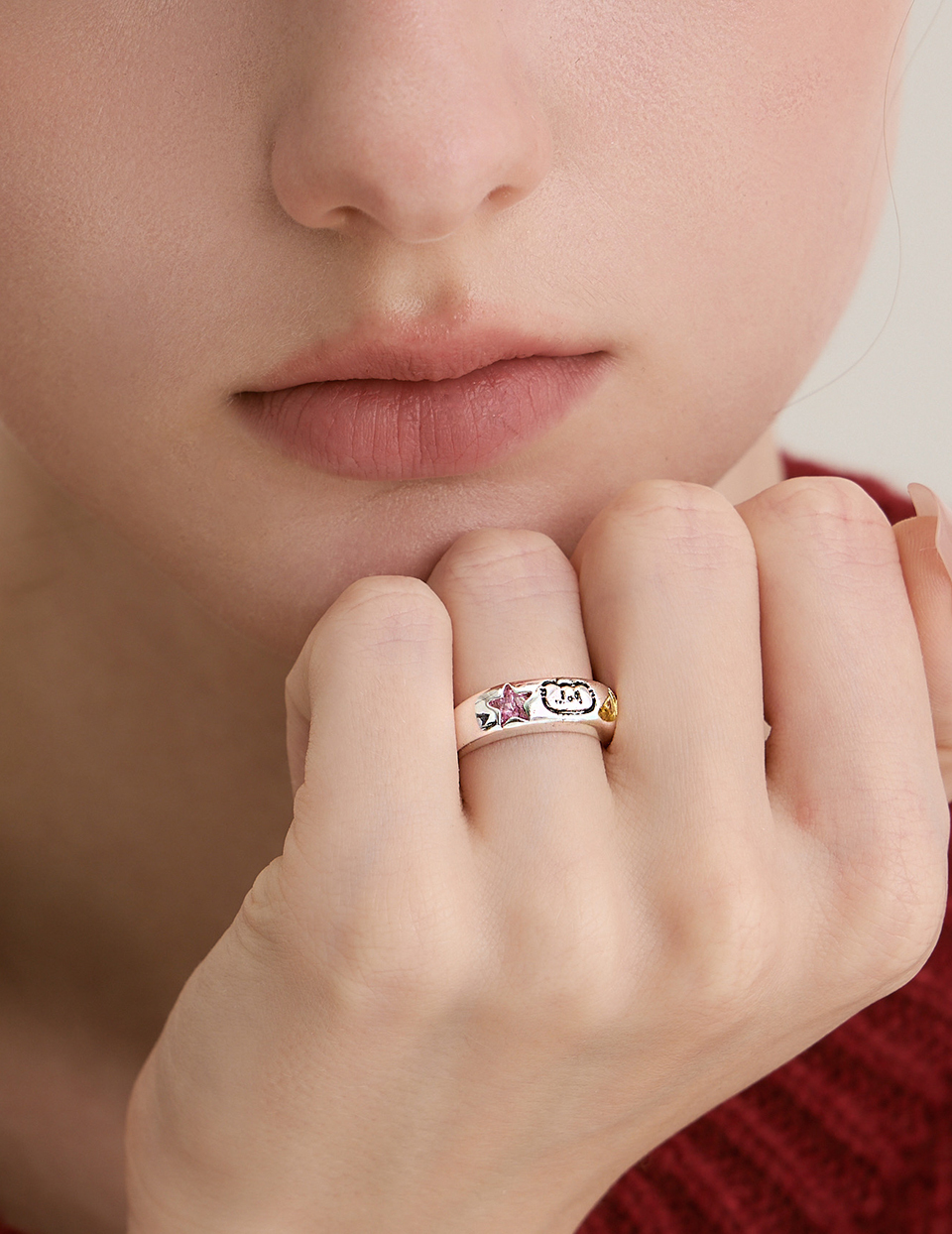 淘氣鋯石小貓可調式戒指