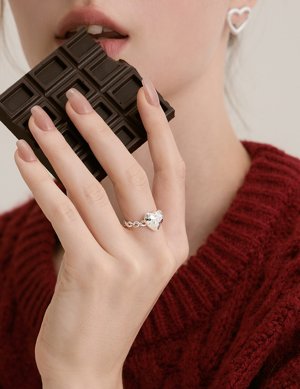 波光紋麻花愛心可調式戒指