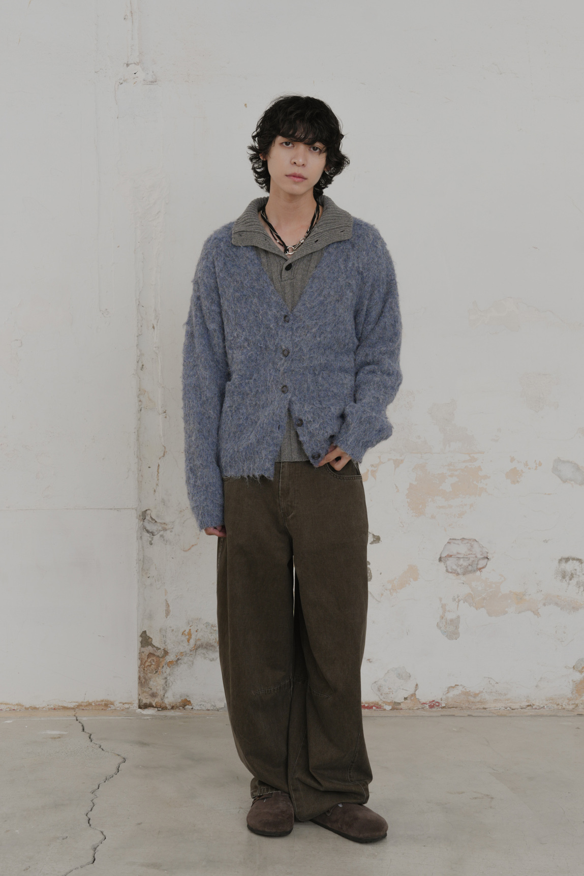 【Unisex】Bouclé V-Neck Cardigan #罩衫