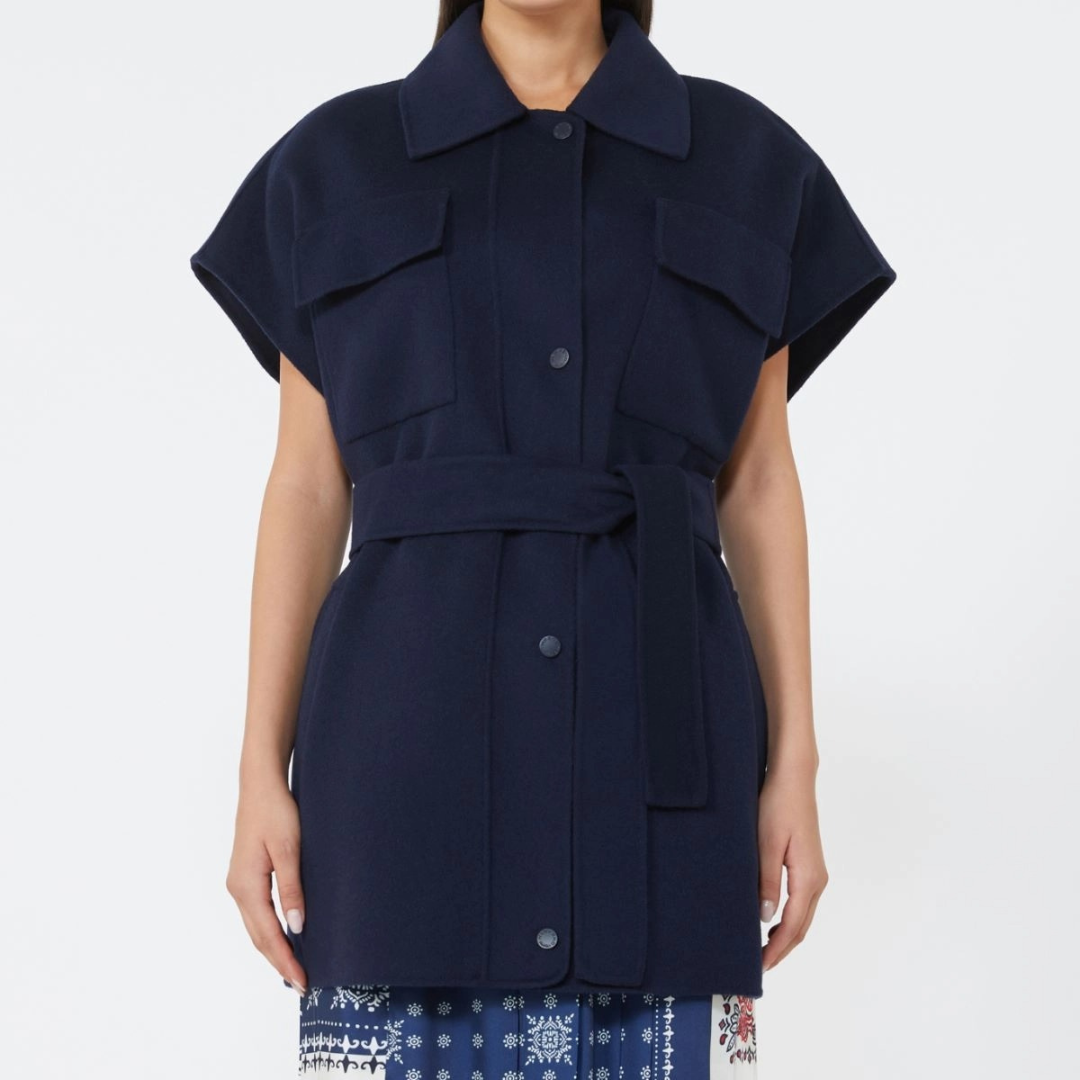 1LN0902-139 MAX MARA Weekend Wool-Blend Fabric Jacket - Navy #5276025106045 (C-BR-E)