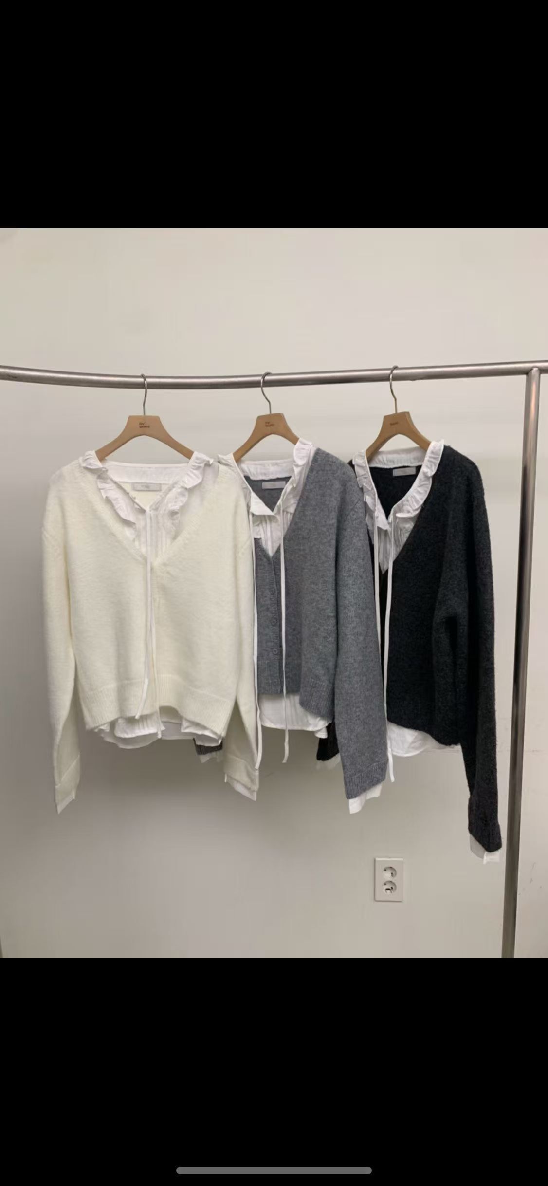 BM5358 假兩件荷葉恤衫拼針織外套