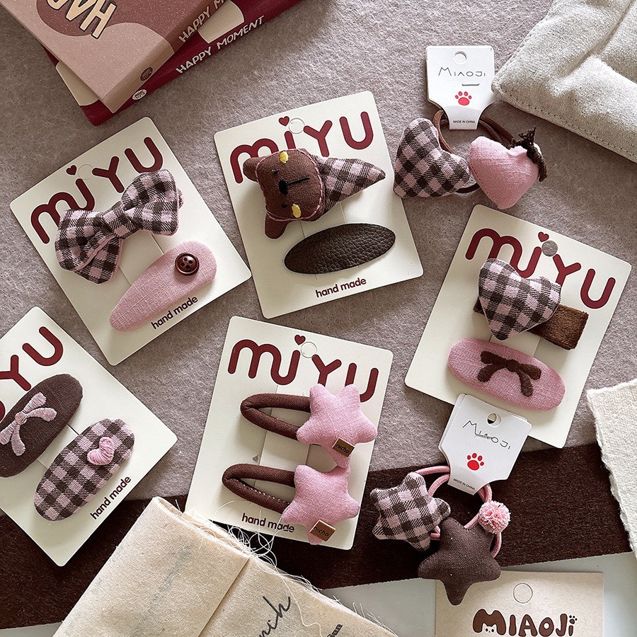 甜美咖格子髮夾組