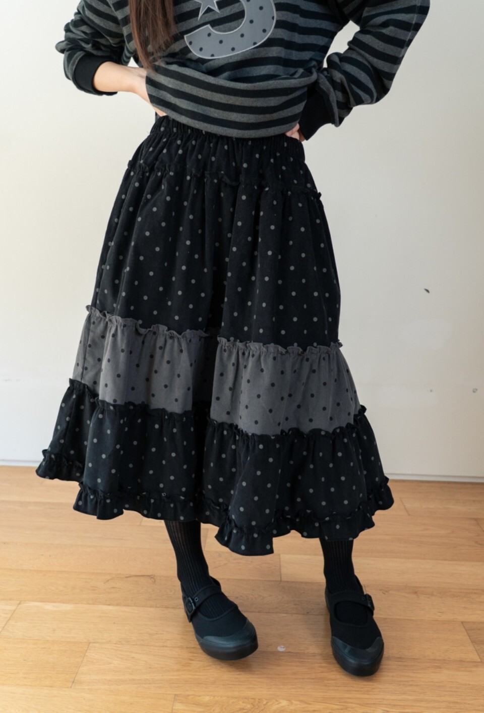 Bauf 復古 荷葉邊 半身裙 [黑/炭黑]