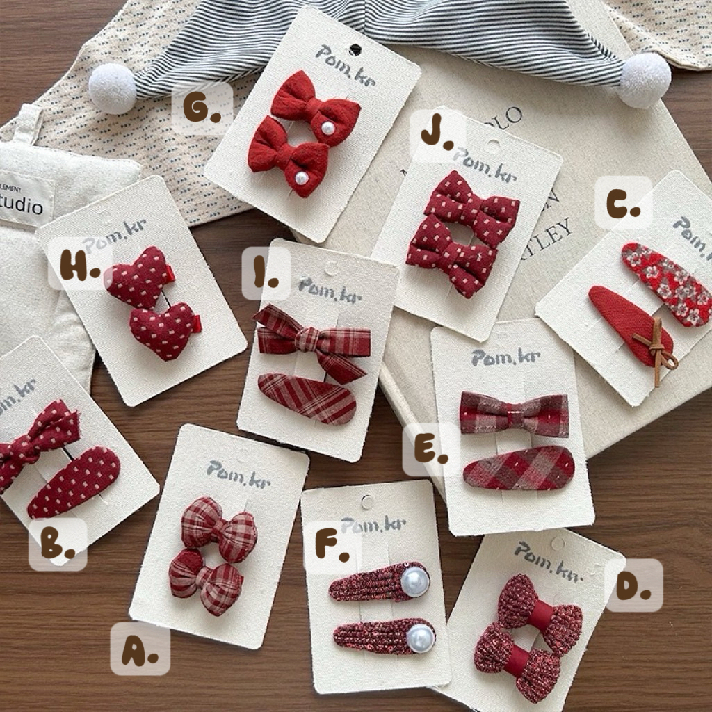 紅格紋系列髮夾