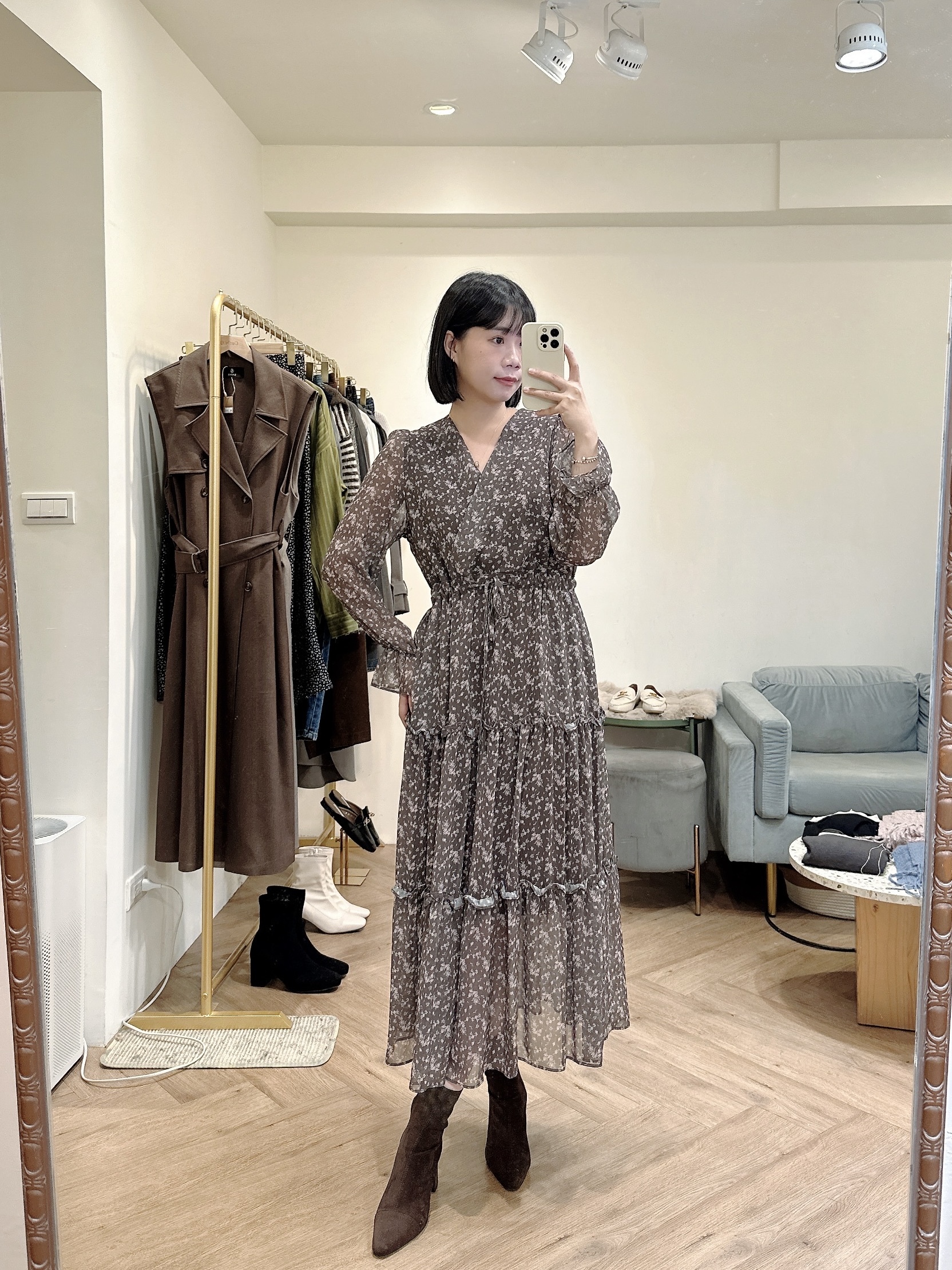 細碎花層次雪紡洋裝