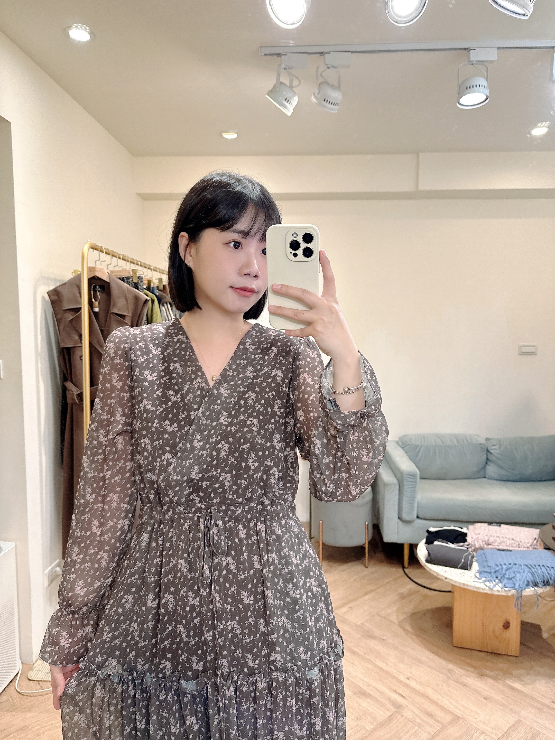 細碎花層次雪紡洋裝