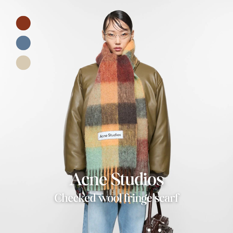 【代購】Acne Studios 格紋羊毛流蘇圍巾｜Checked Wool Fringe Scarf｜秋冬高級感必備