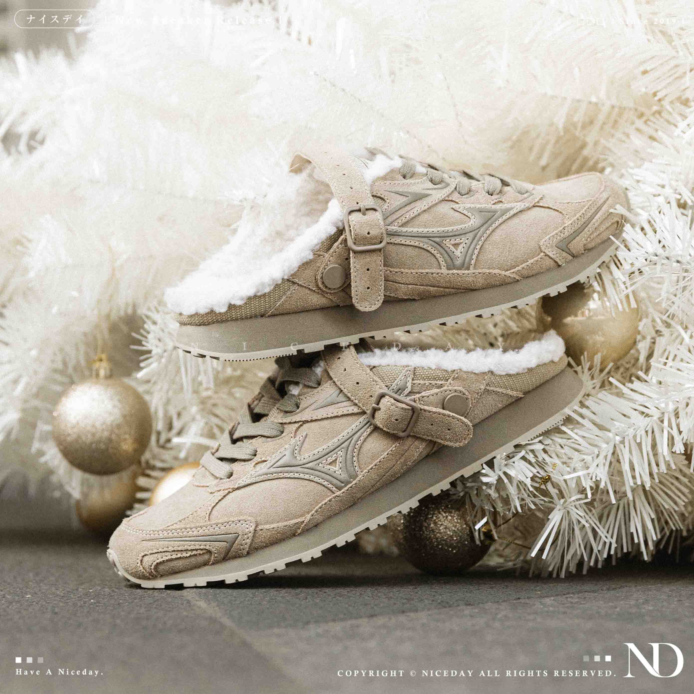 NICEDAY 代購 MIZUNO LG 60S SLIPPER 淺棕 淺卡其 絨毛 穆勒拖鞋 毛毛拖 美津濃 女鞋 D1GH252501