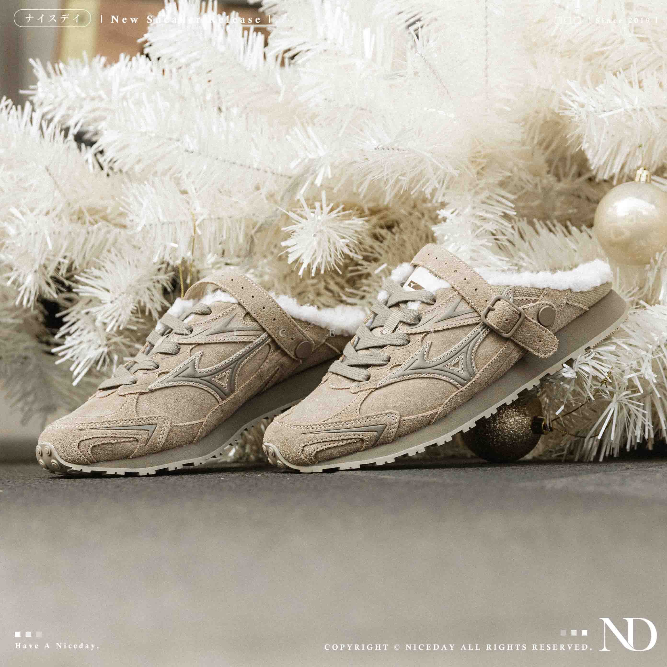 NICEDAY 代購 MIZUNO LG 60S SLIPPER 淺棕 淺卡其 絨毛 穆勒拖鞋 毛毛拖 美津濃 女鞋 D1GH252501