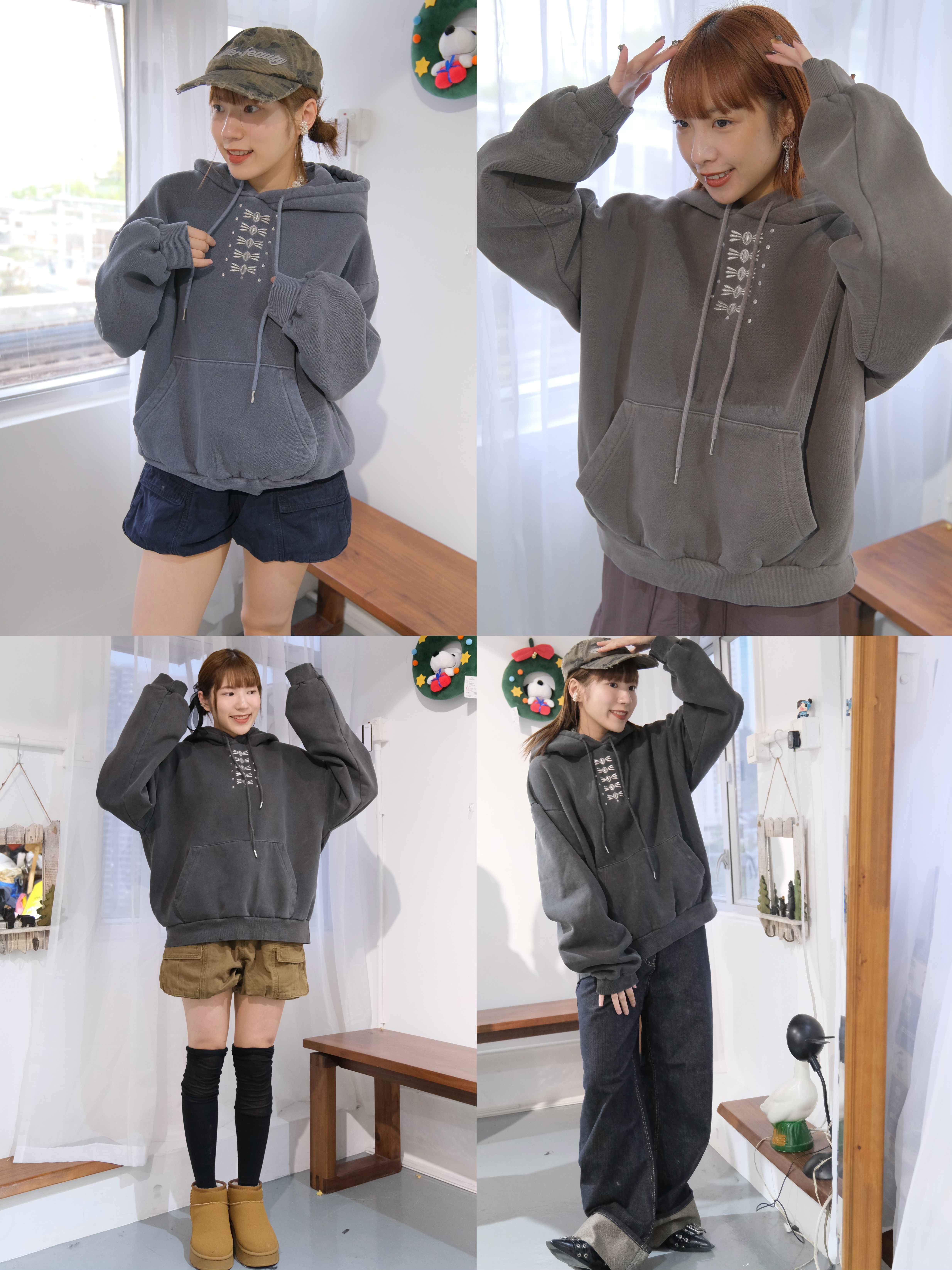 必入沙色系刺繡蝴蝶結衛衣