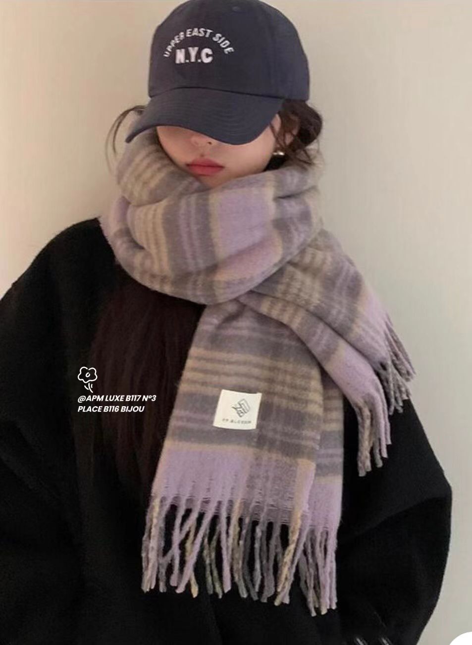 BN5303 格紋流蘇頸巾