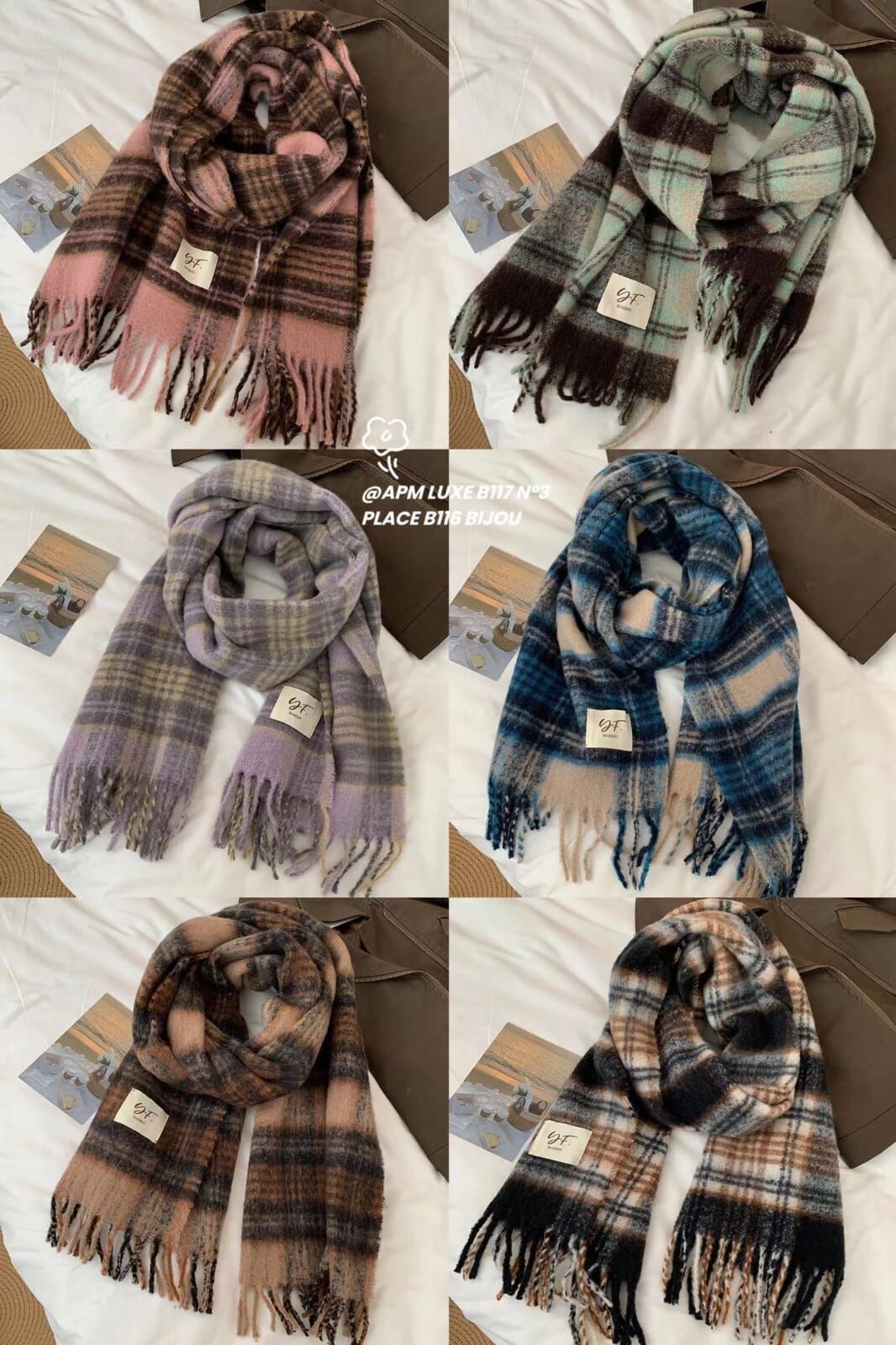 BN5303 格紋流蘇頸巾