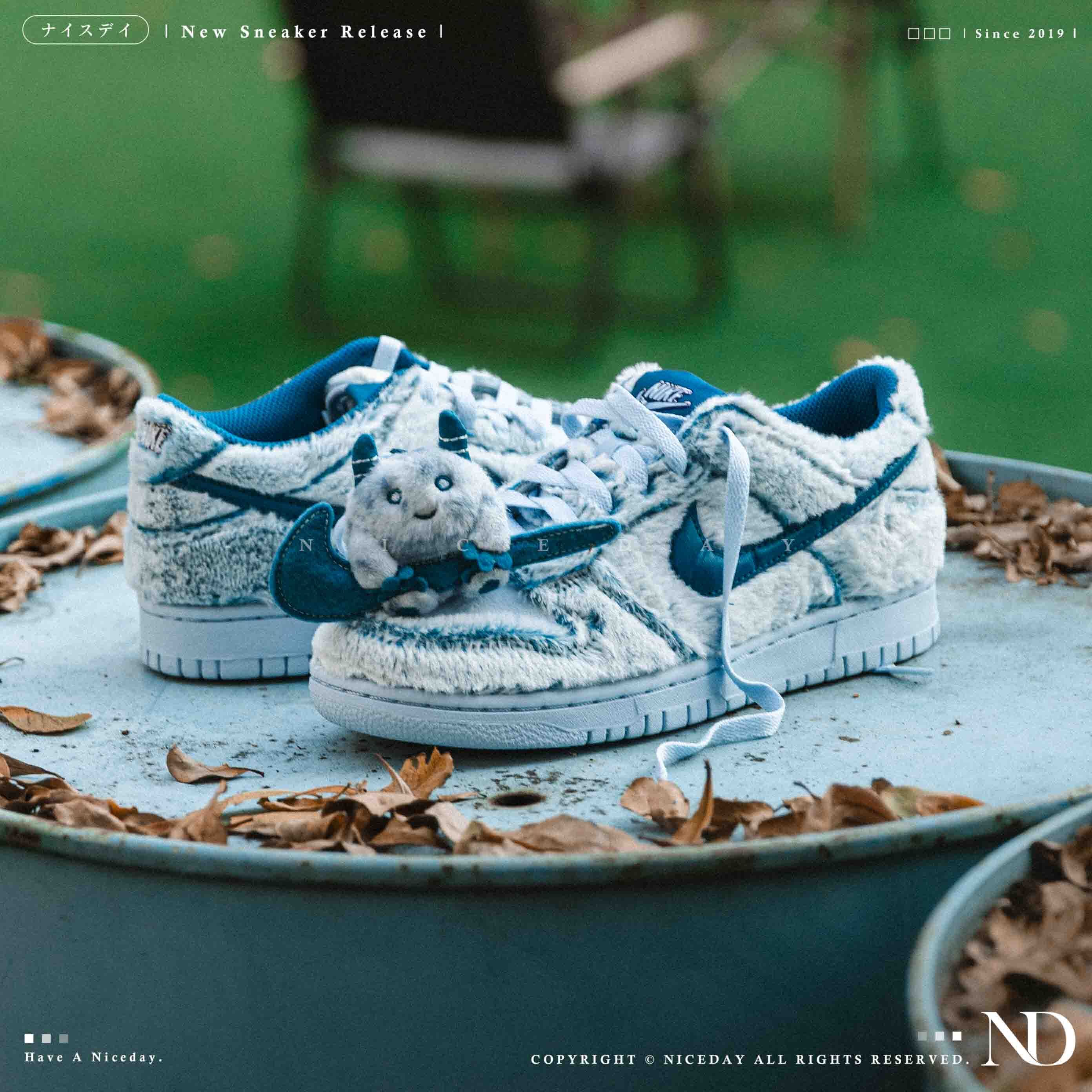 NICEDAY  Nike Dunk Low GS 藍 毛絨 雪怪 雪寶 絨毛 精靈 大童 女鞋 IM7171-301