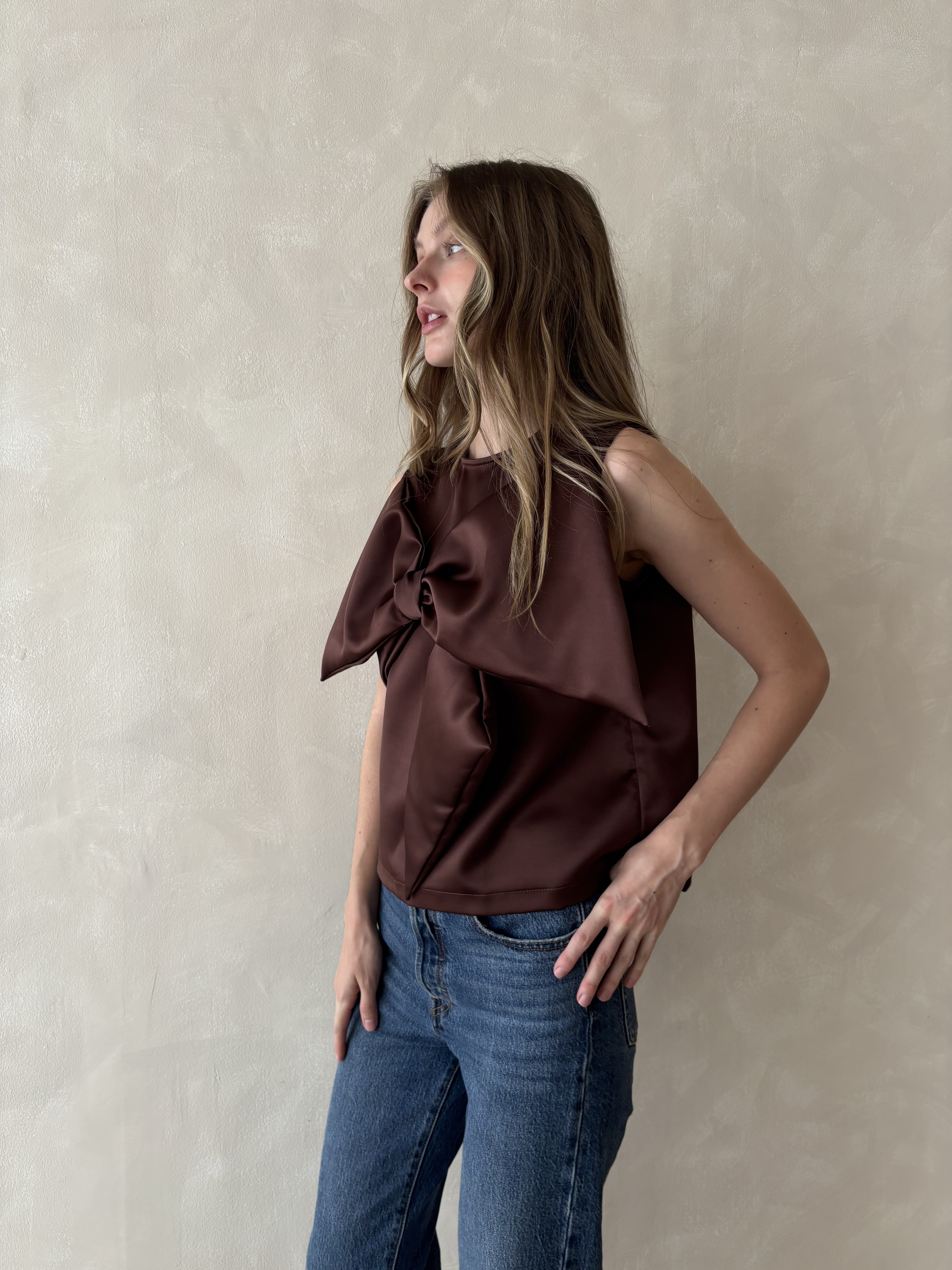 Lille Satin Top - Brown