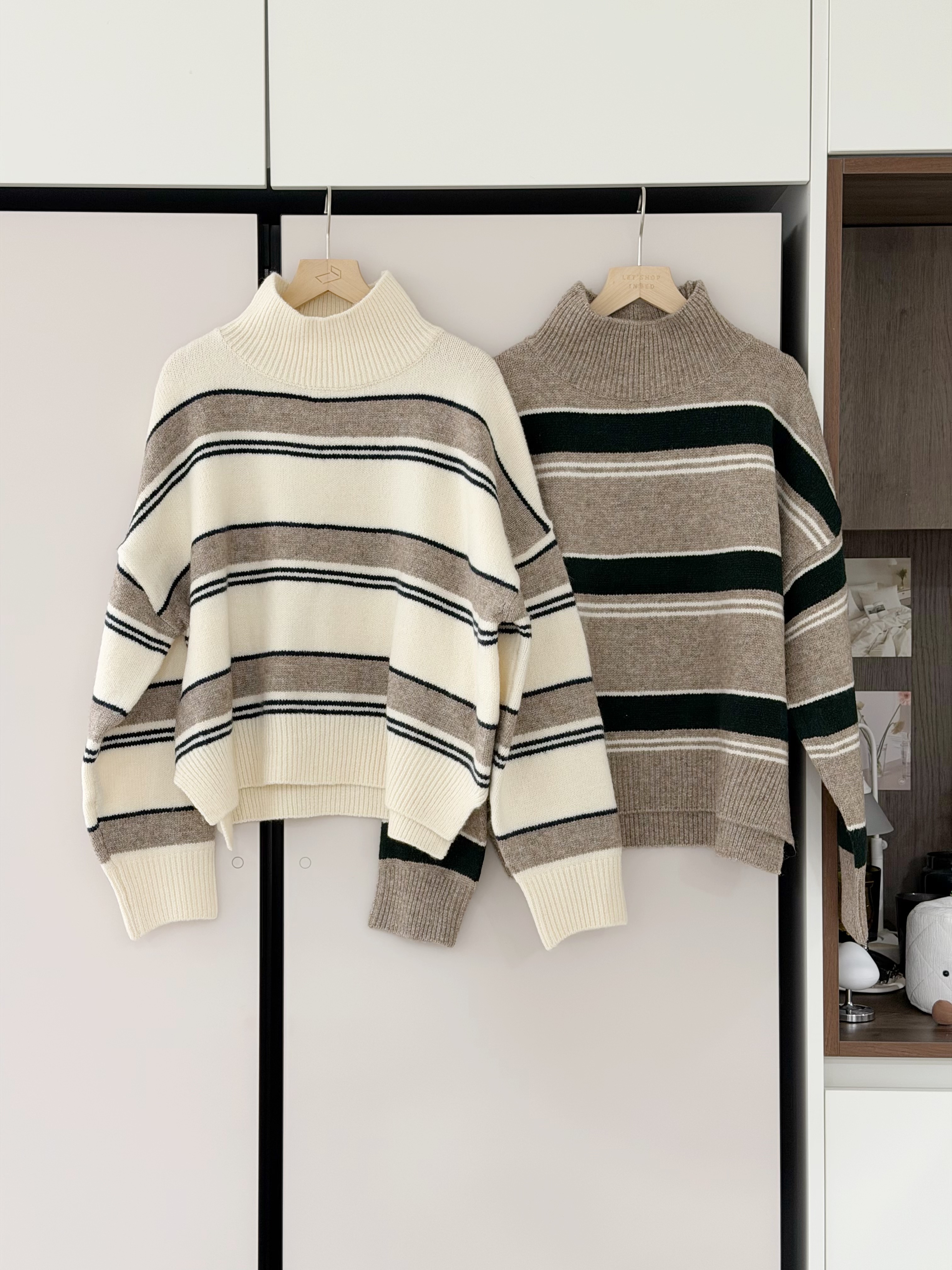 KR400 慵懶感併色橫紋冷衫-2色